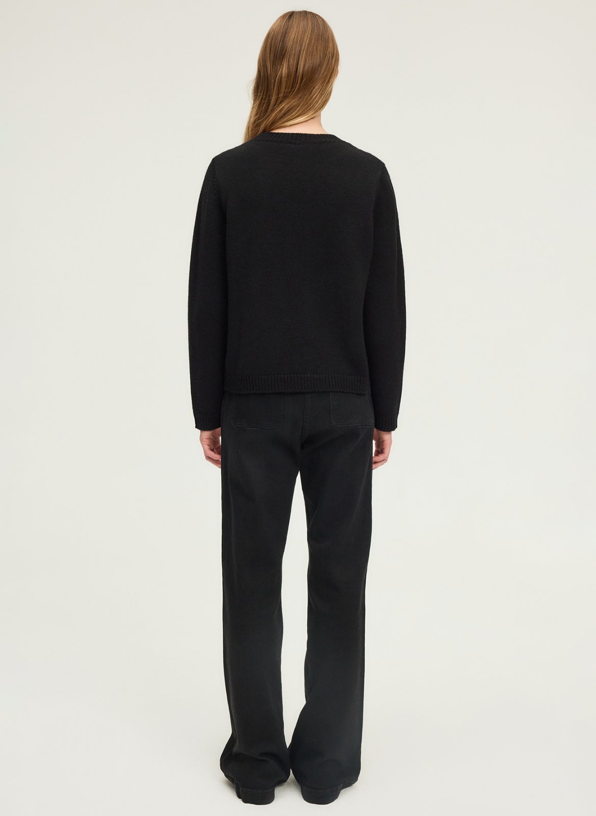 Straight round-neck knit sweater PABLO Black