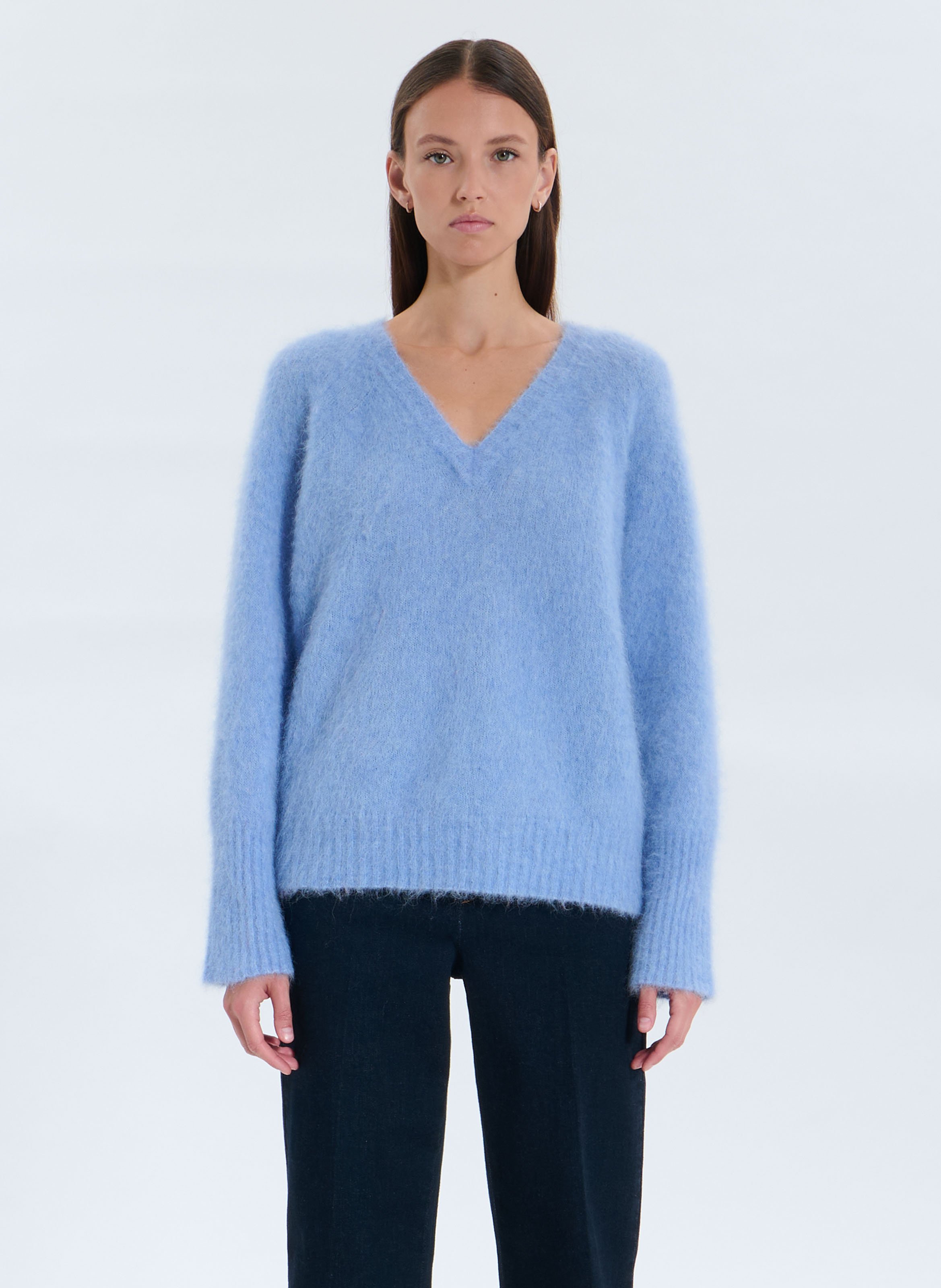 Pull oversize col V en laine mélangée ZAPA