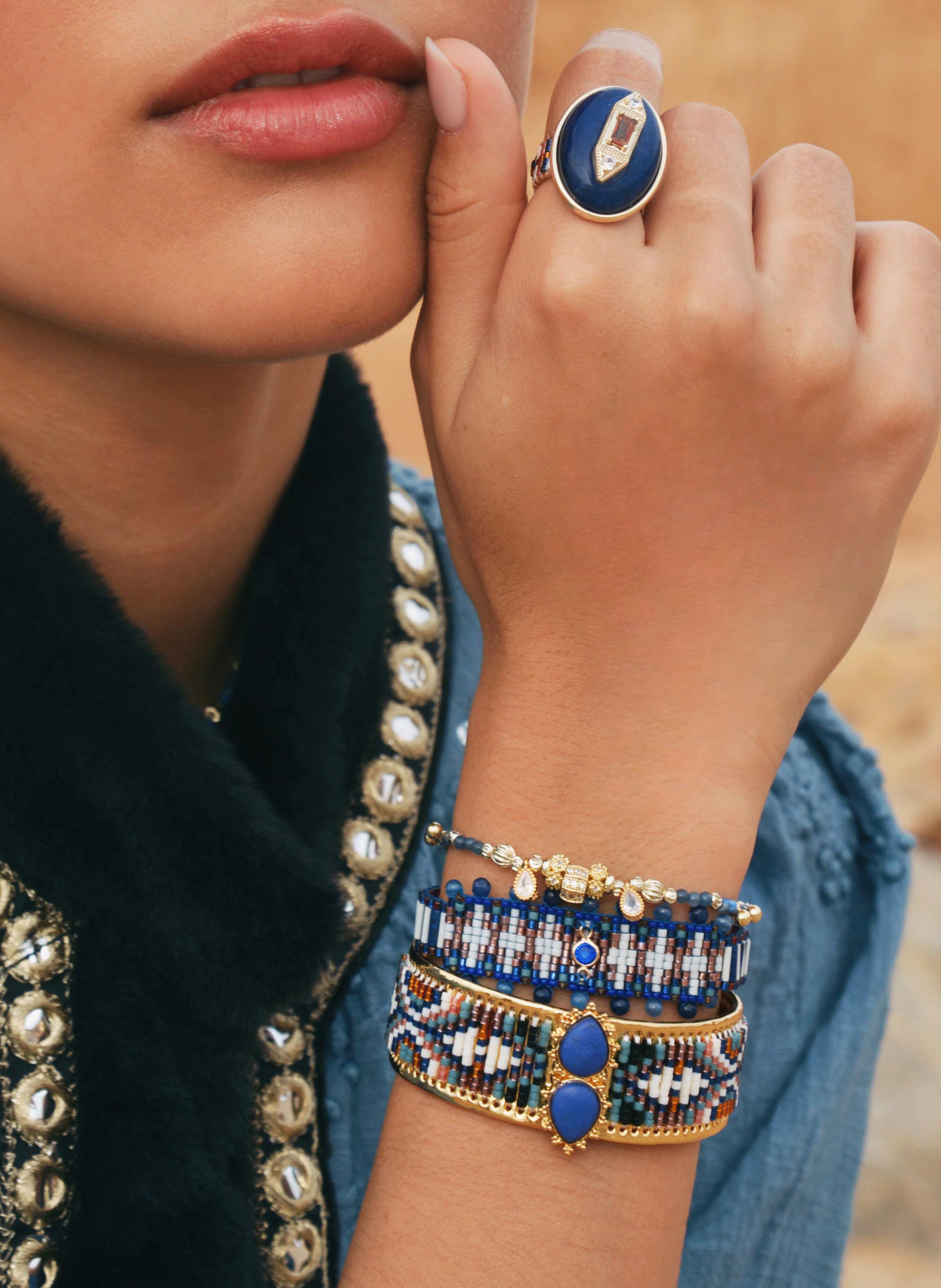 Bracelet with adjustable bead and charm details HIPANEMA Blue