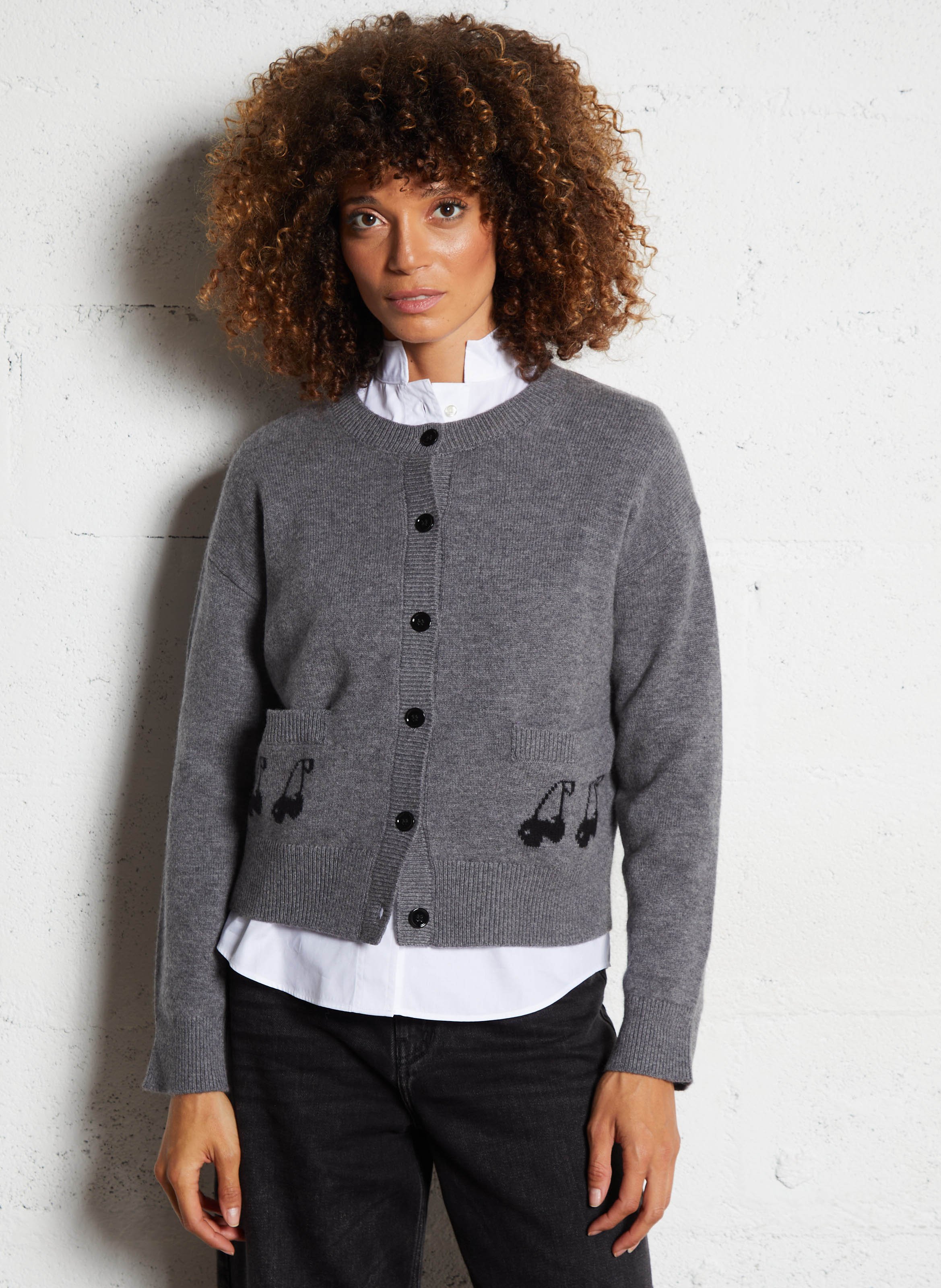 Weiter Rundhalsausschnitt Jacquard Wollweste BERENICE Grau