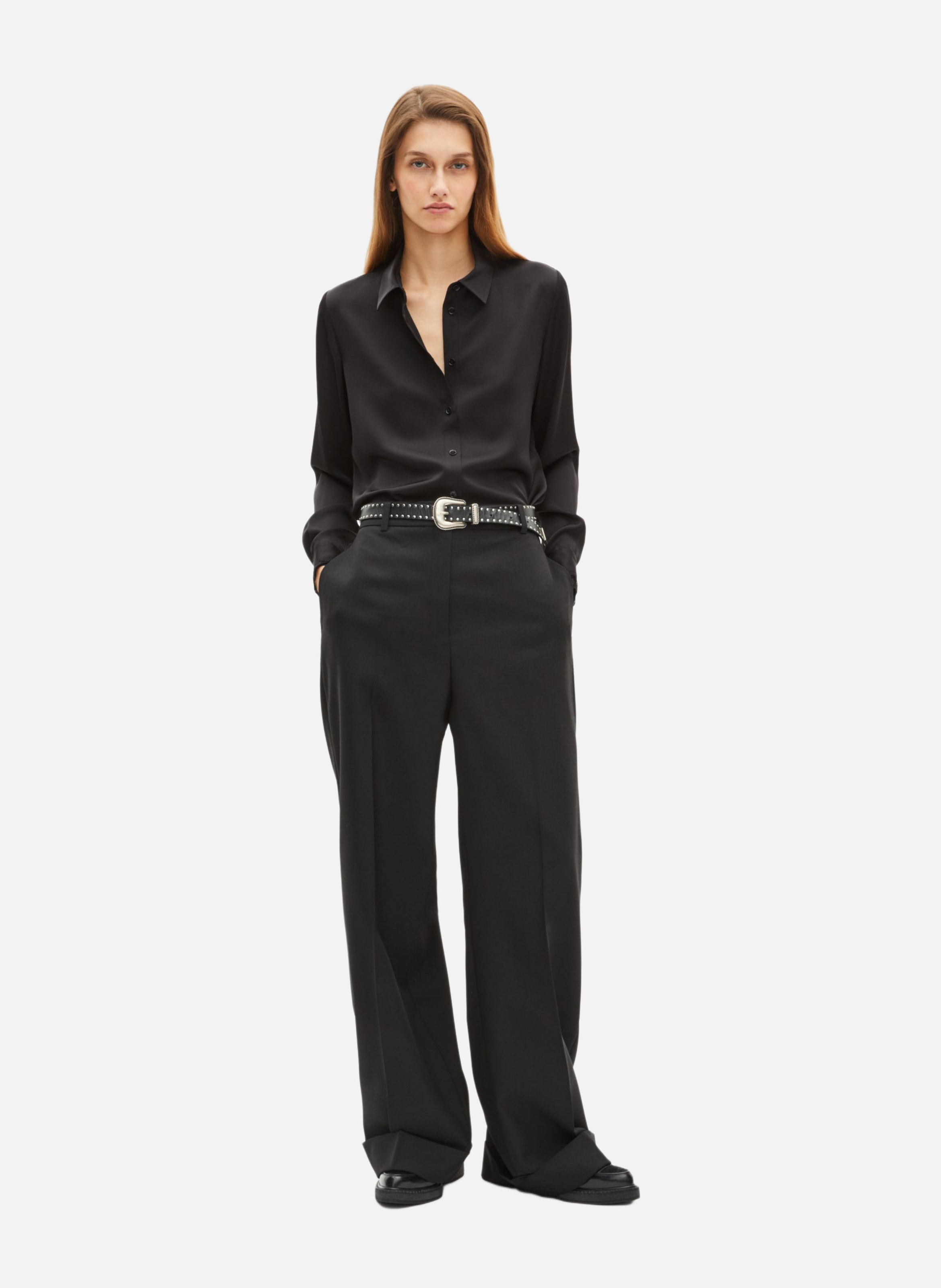 Printed silk satin classic-collar shirt THE KOOPLES Black