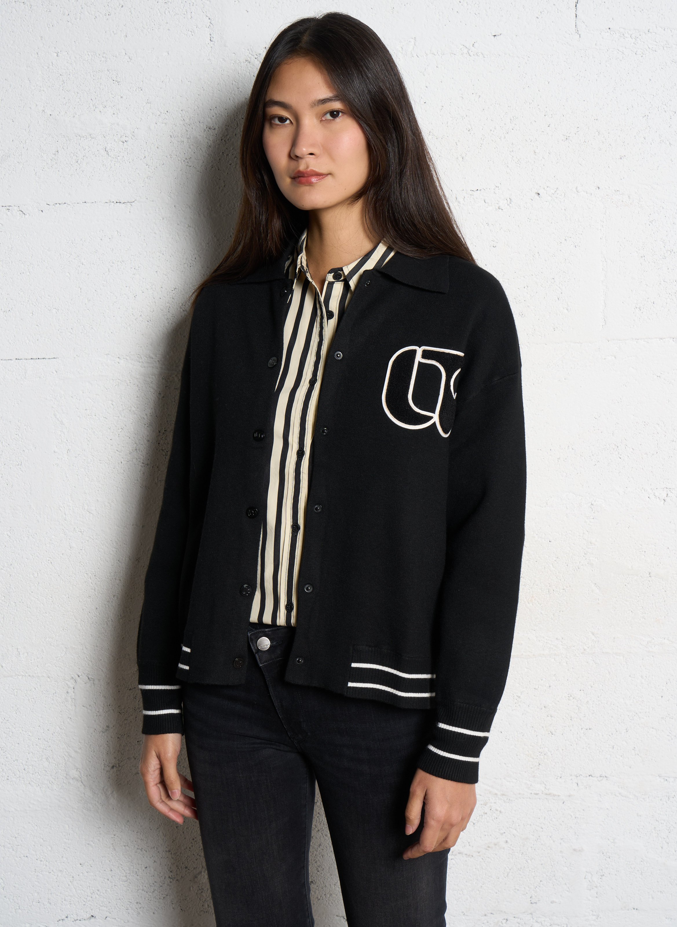 Gilet oversize col classique LE TEMPS DES CERISES Noir