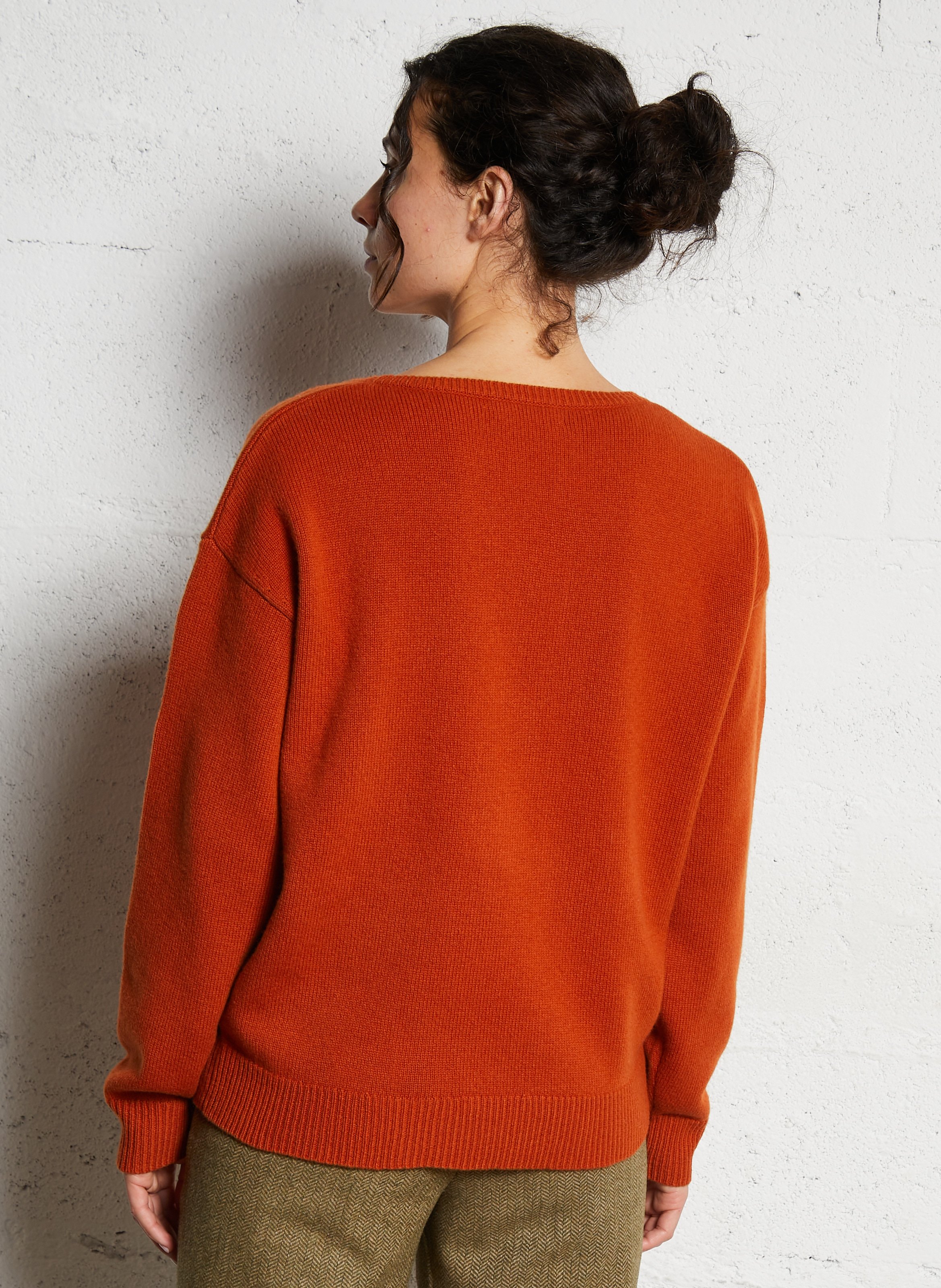 Pull oversize col rond en laine MAJESTIC FILATURES Orange
