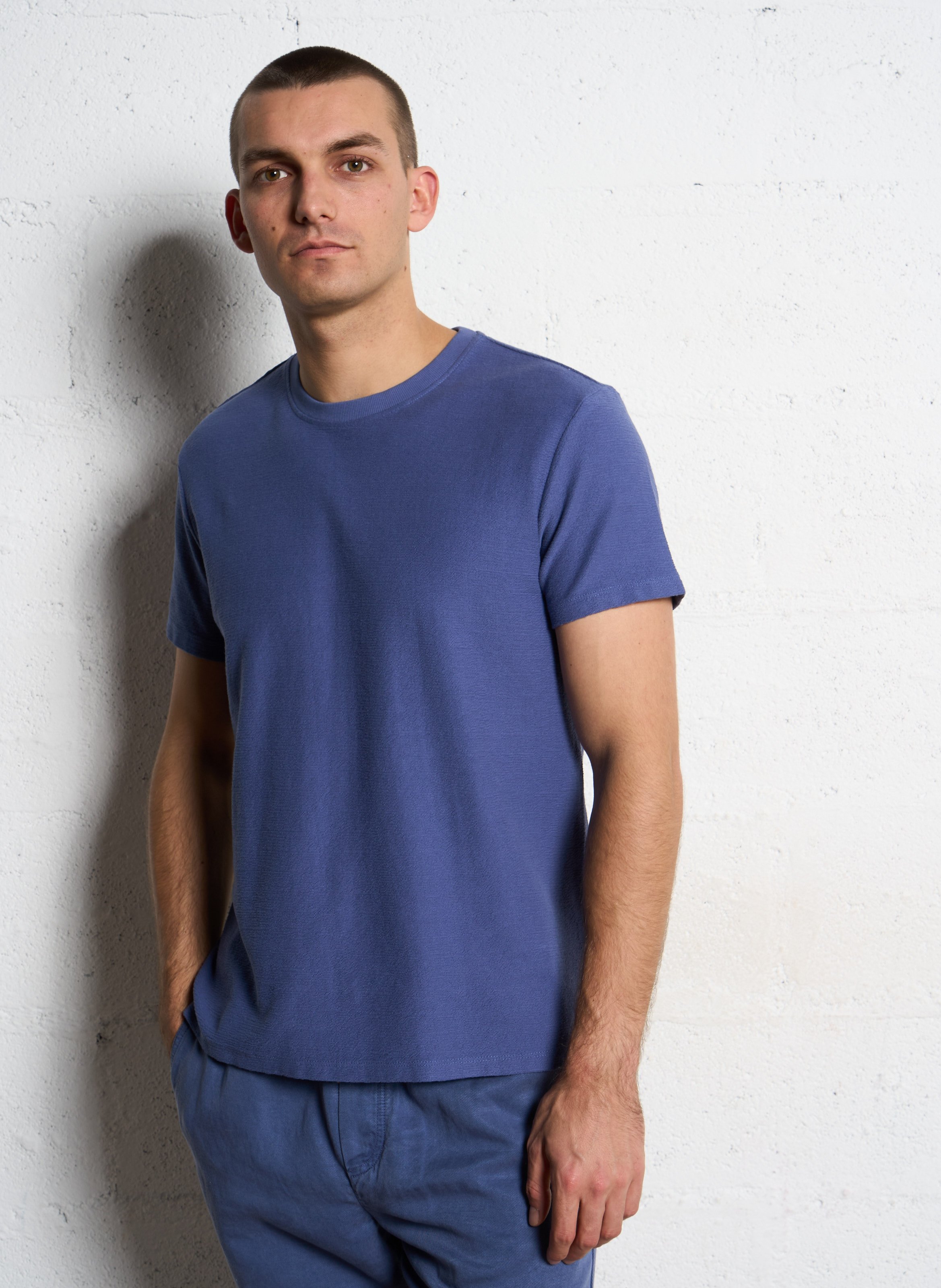 Tee-shirt droit col rond en maille éponge IKKS Bleu