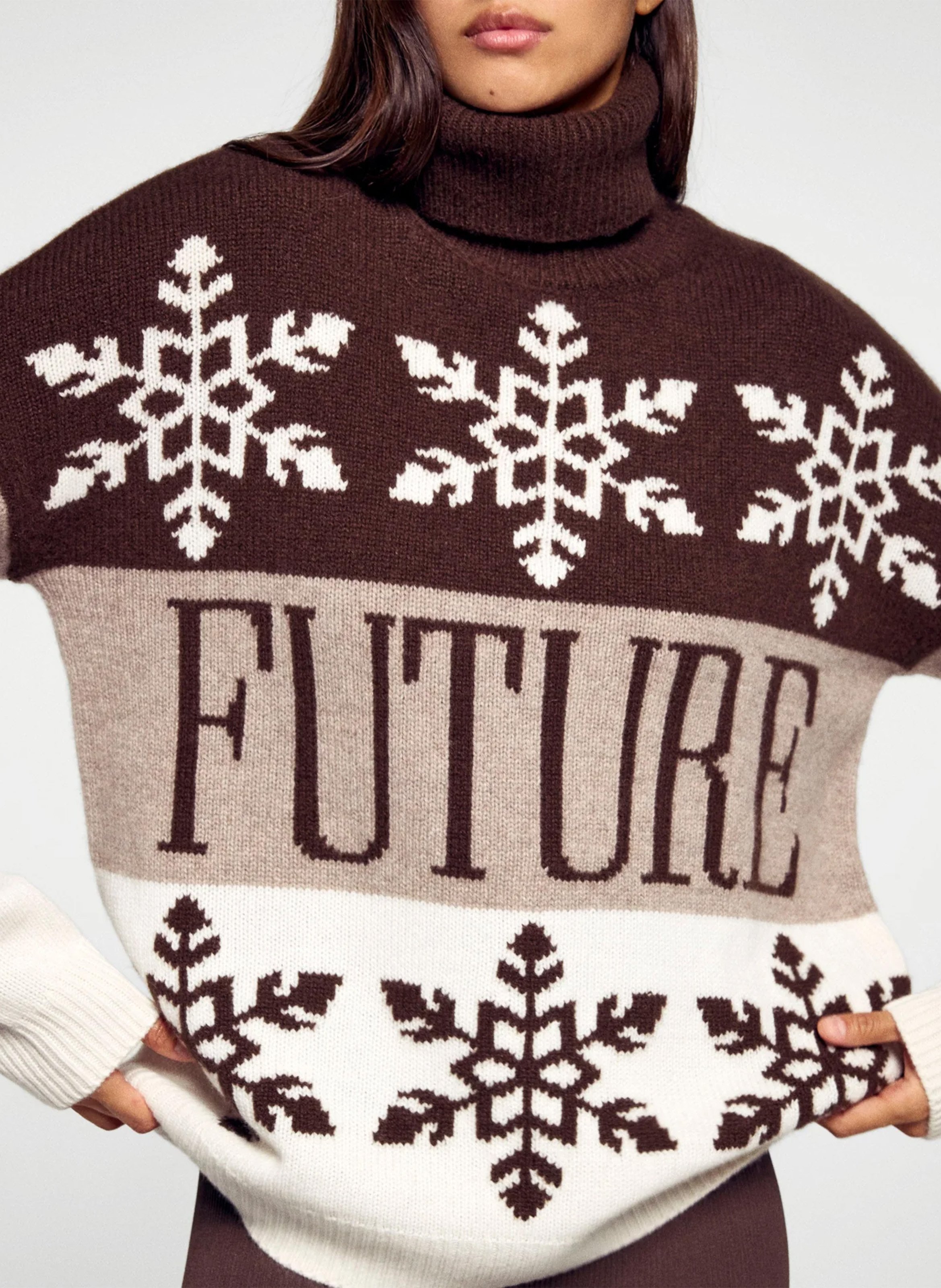 Pull col roulé en cachemire FROM FUTURE Marron