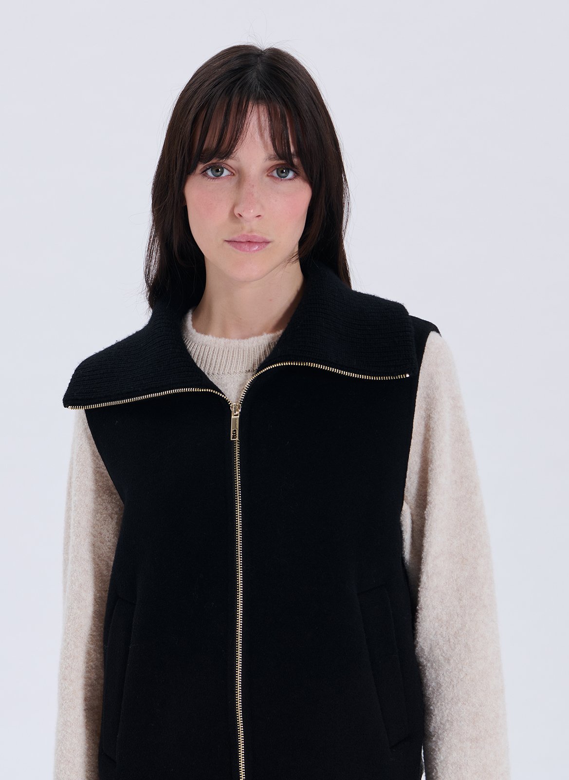 Straight zip-up wool blend vest ZAPA Black