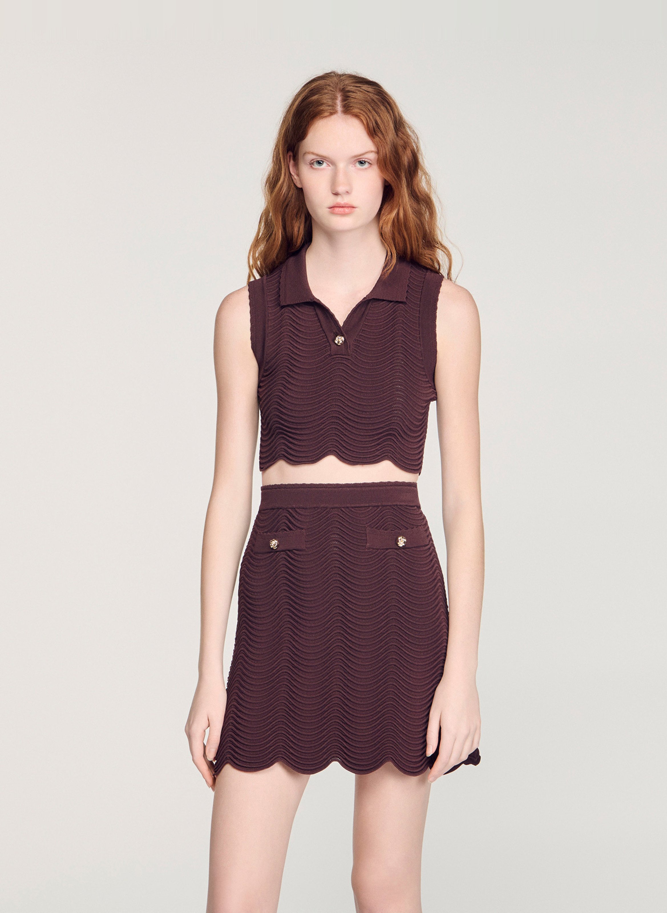 Cropped figure-hugging knit top SANDRO Brown