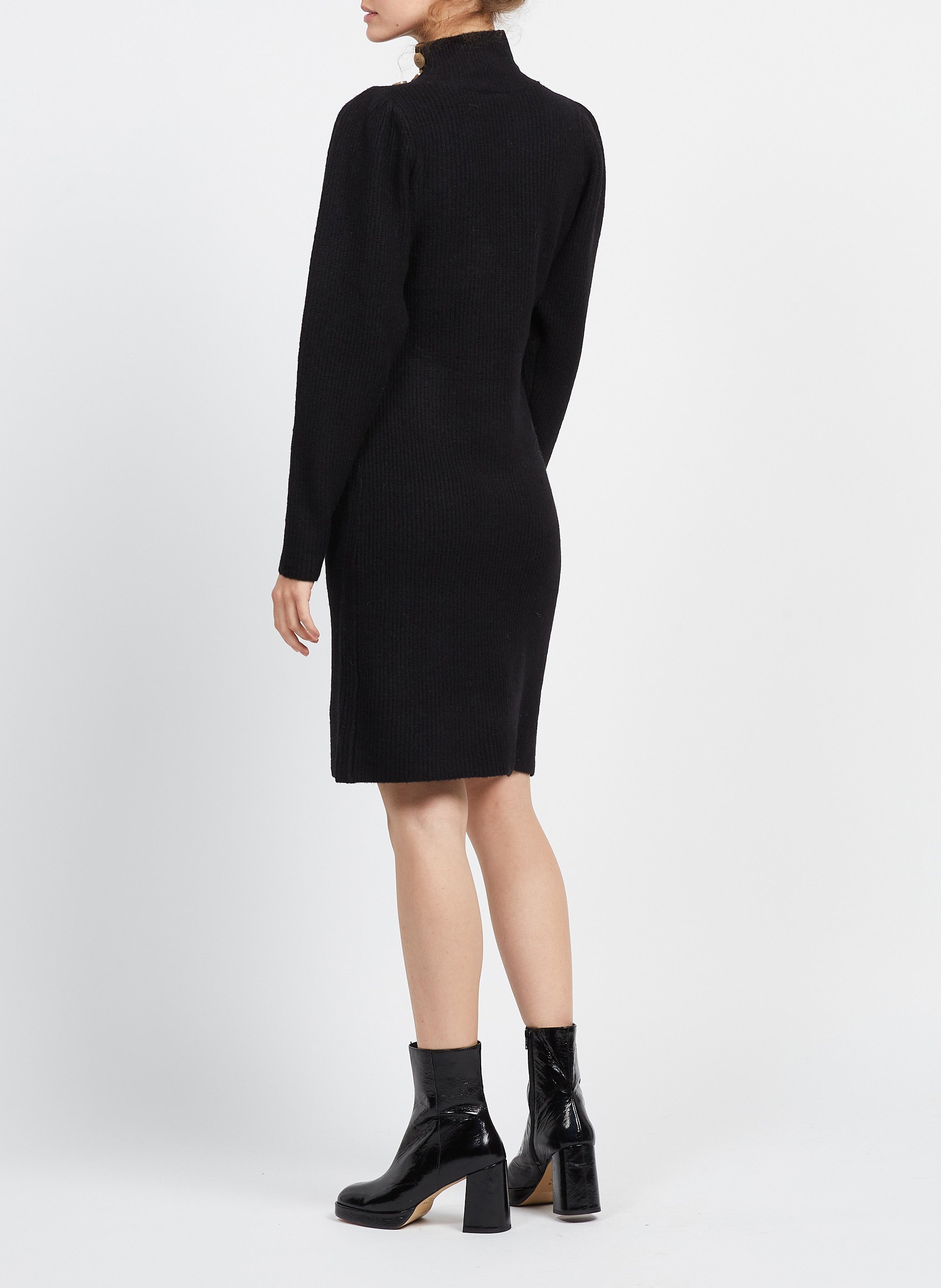 Short mixed-knit dress with high neck YAS Brown