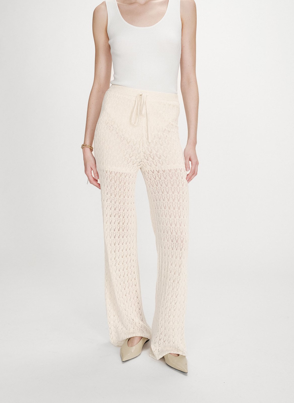 High-waisted crochet long pants GRACE ET MILA White