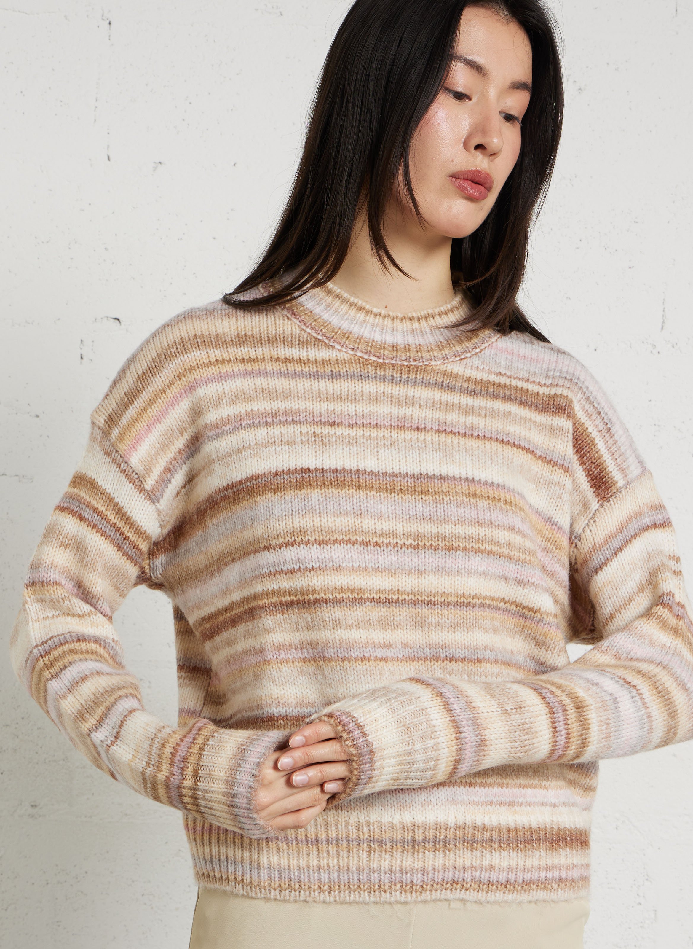 Pull ample col rond à rayures MAISON 123 Beige