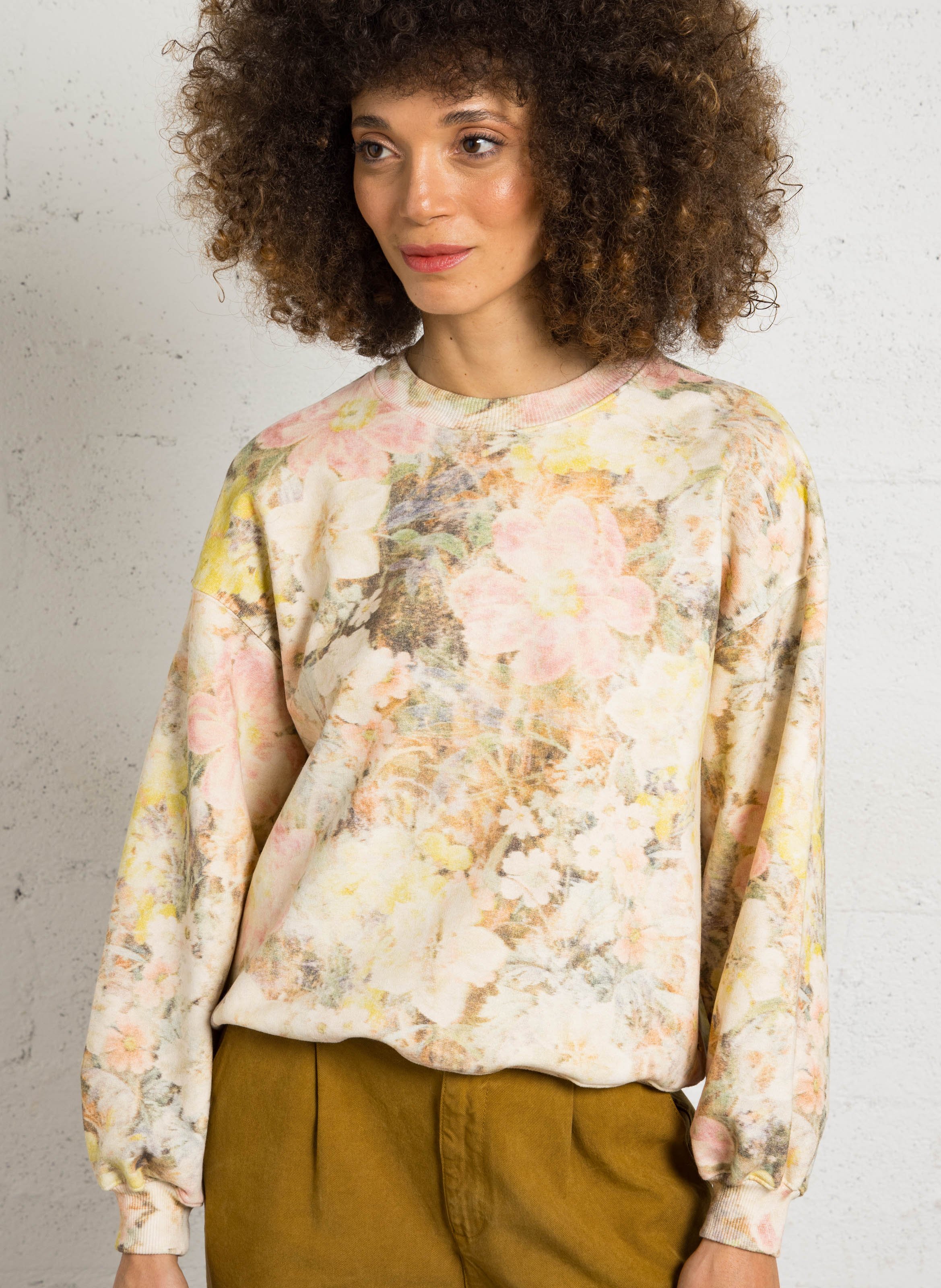 Sweat ample col rond imprimé floral en coton DES PETITS HAUTS Multicolore