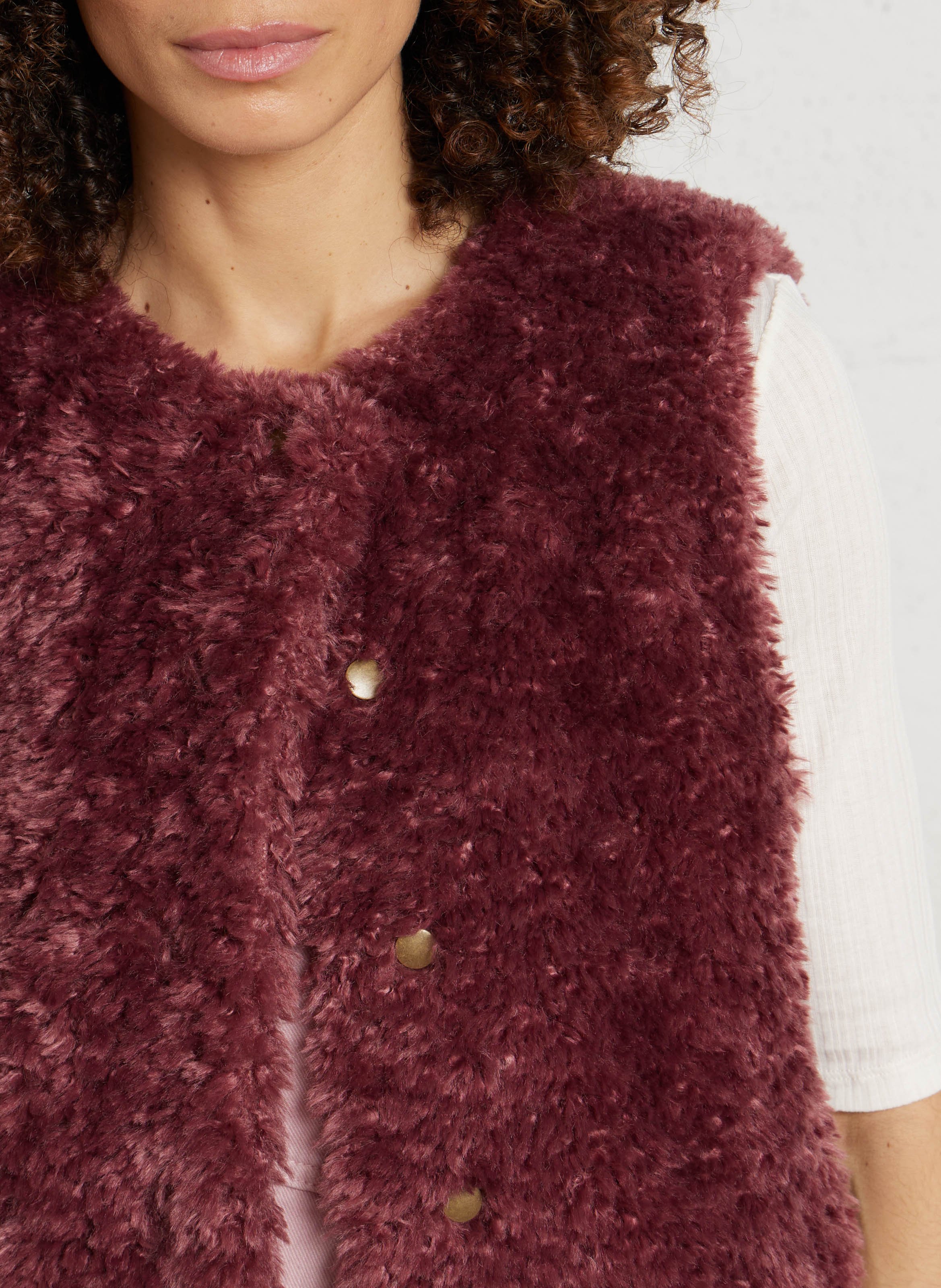 Veste droite col rond en fourrure synthétique MAISON 123 Rose