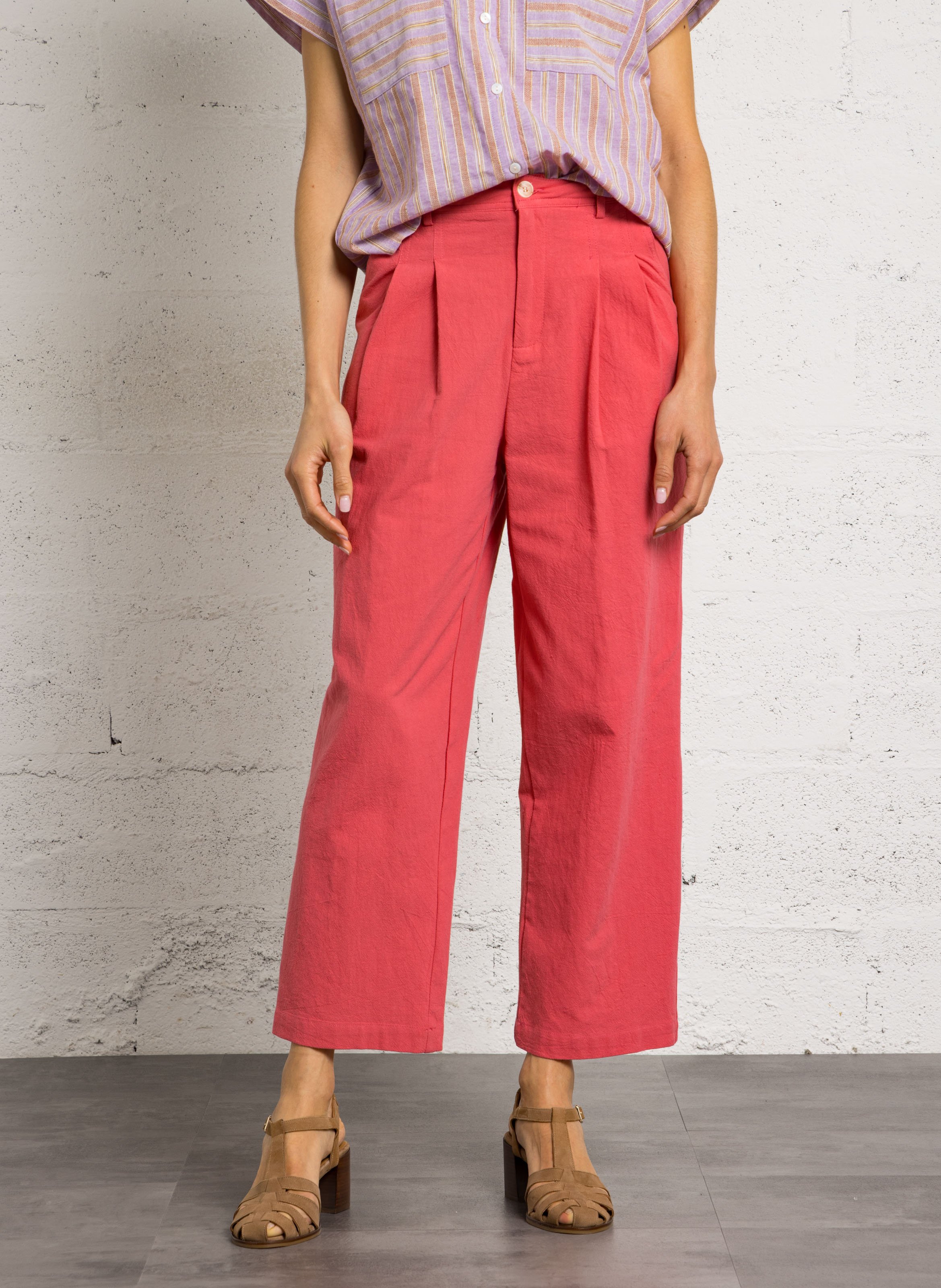 Pantalon large en coton THE KORNER Rose