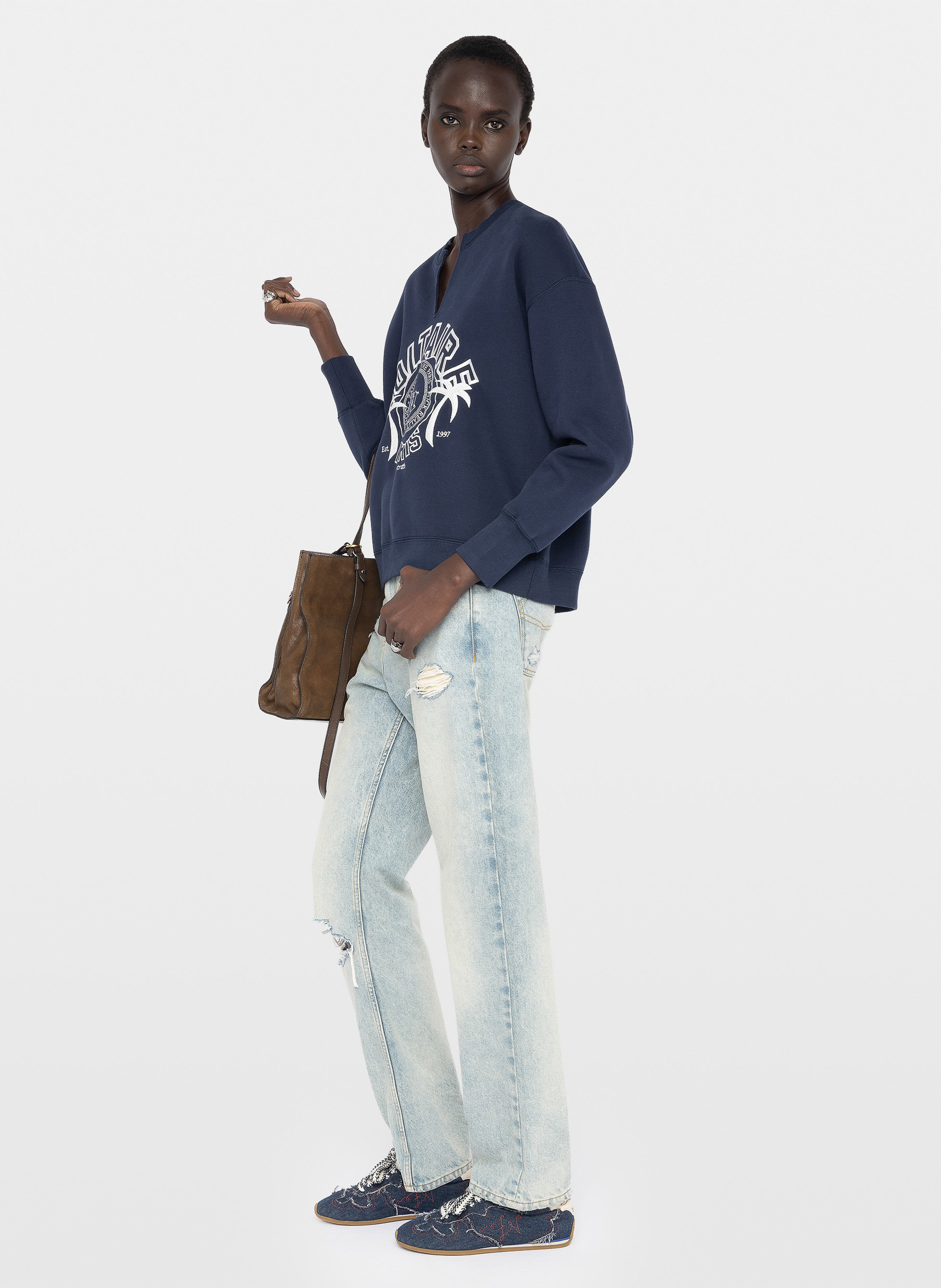 Sweat col rond droit brodé  ZADIG&VOLTAIRE Bleu