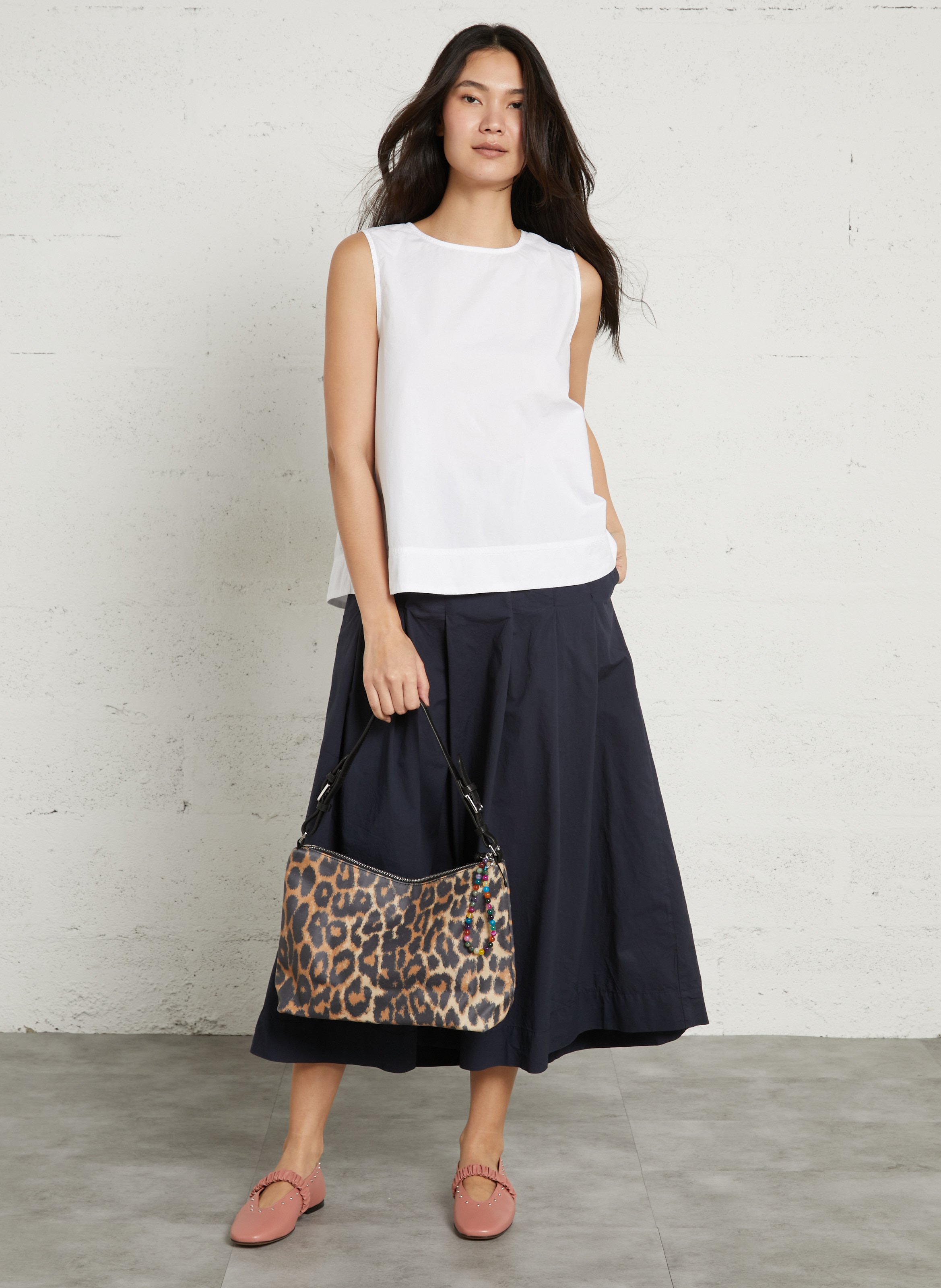 Leopardenmuster-Schultertasche aus Baumwolle BECKSONDERGAARD Schwarz