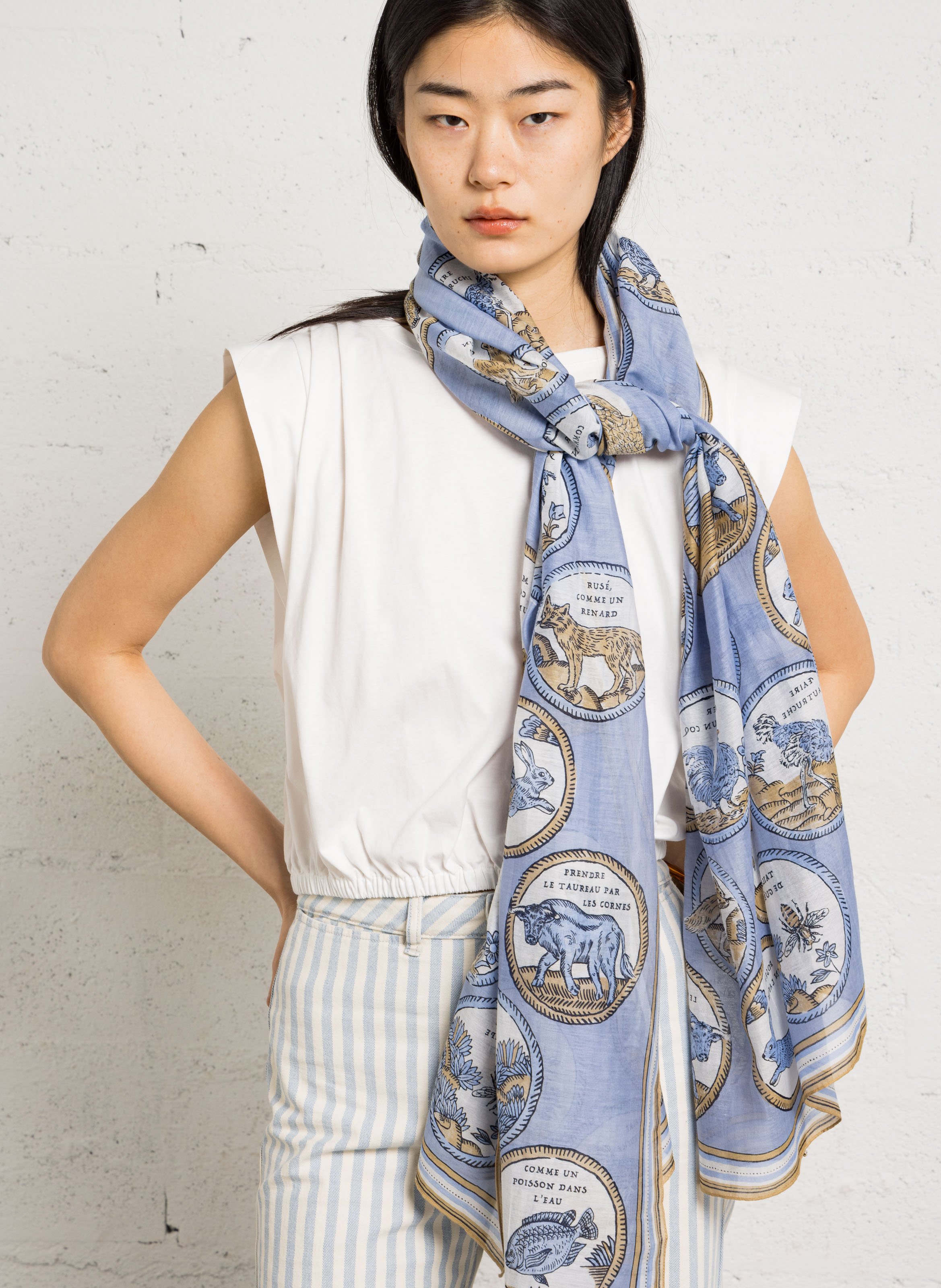 Bedruckter Foulard aus Baumwolle und Seide INOUI EDITIONS Blau