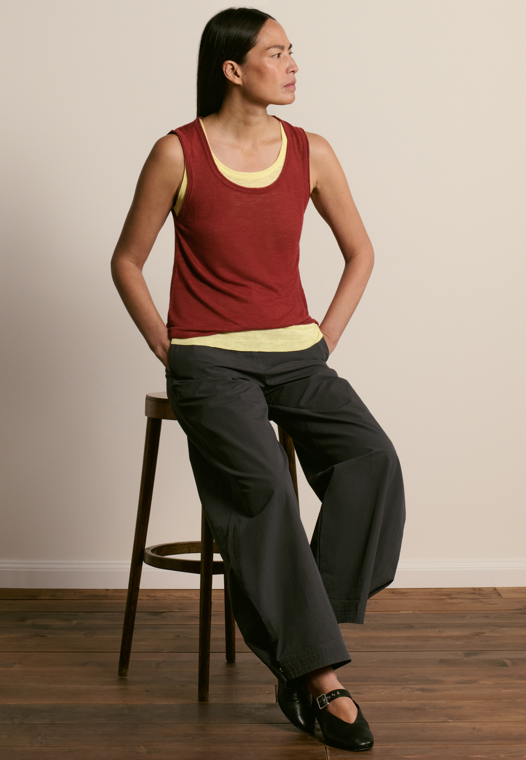 Débardeur en lin flammé MAISON MONTAGUT Marron