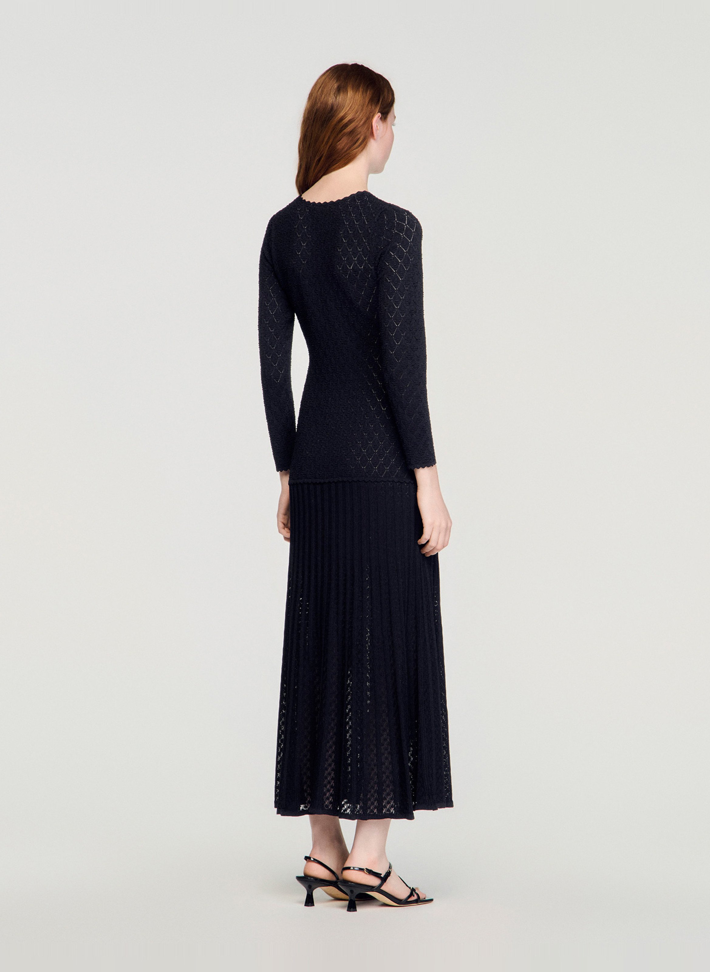 Robe longue col v  SANDRO Noir