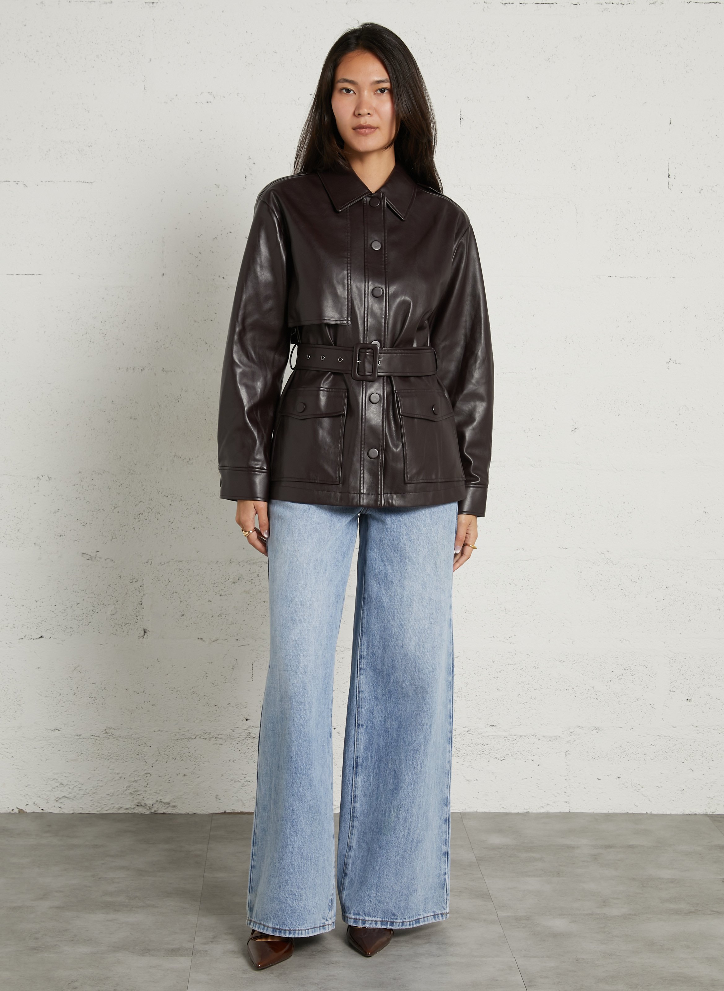 Veste col classique effet cuir SUNCOO Prune