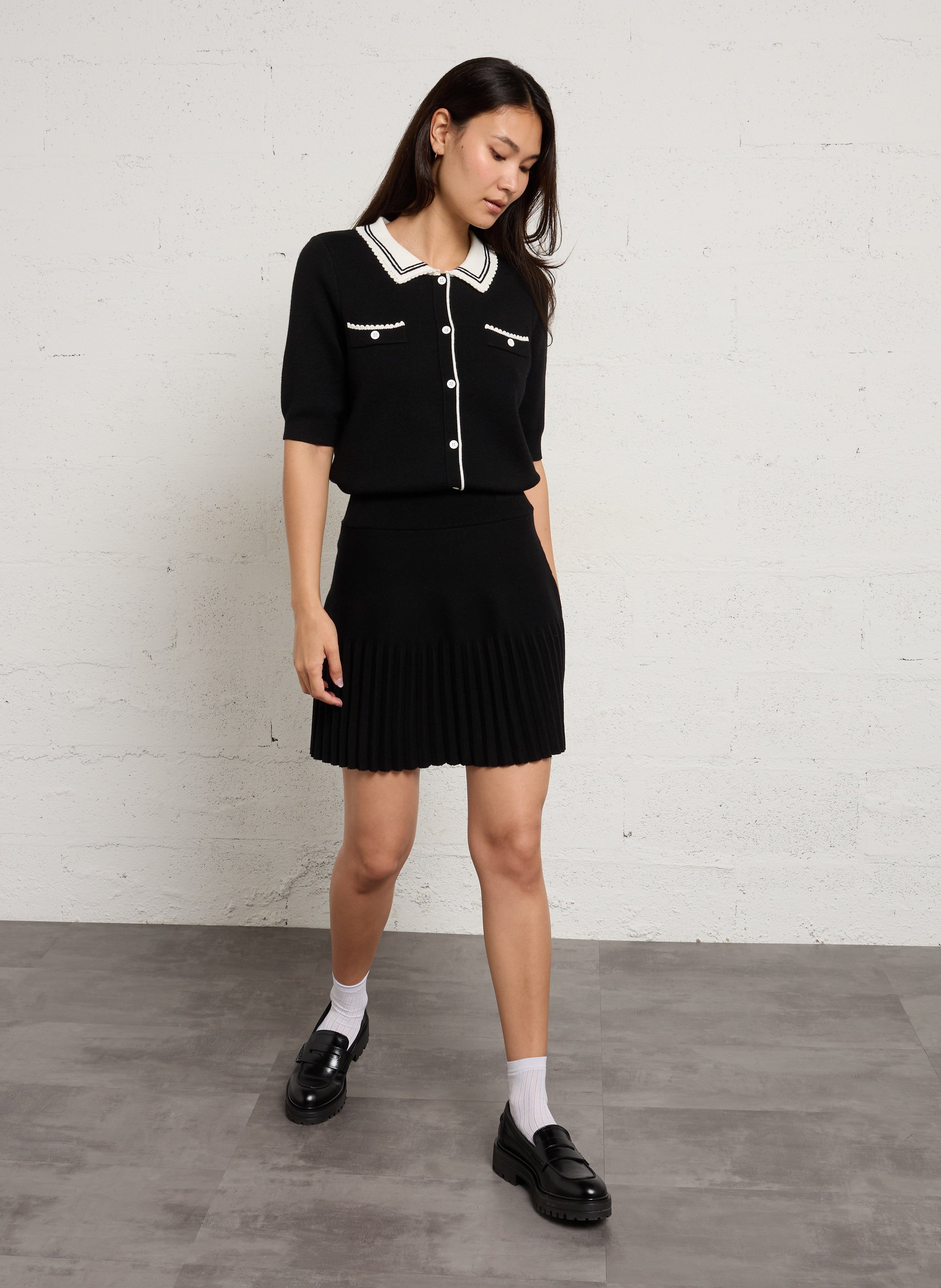 Straight cardigan with classic collar SUNCOO Black