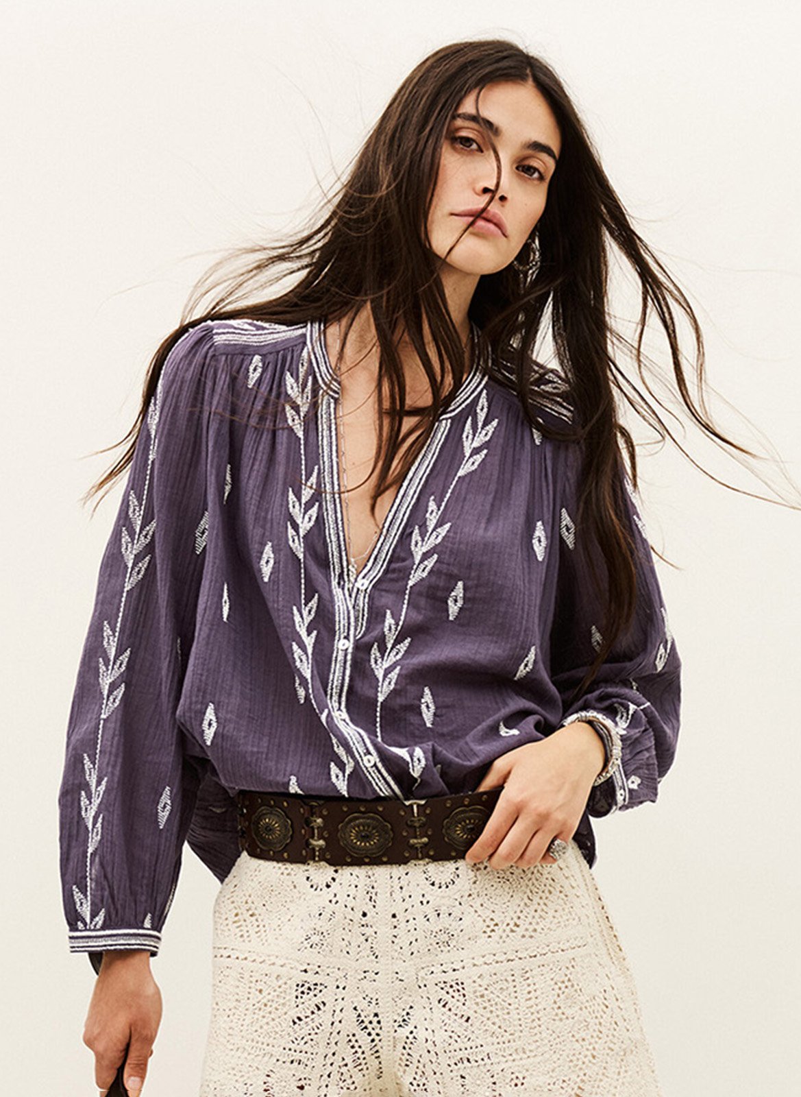 Katoenen blouse met tuniekhals en borduursel BA&SH Violet