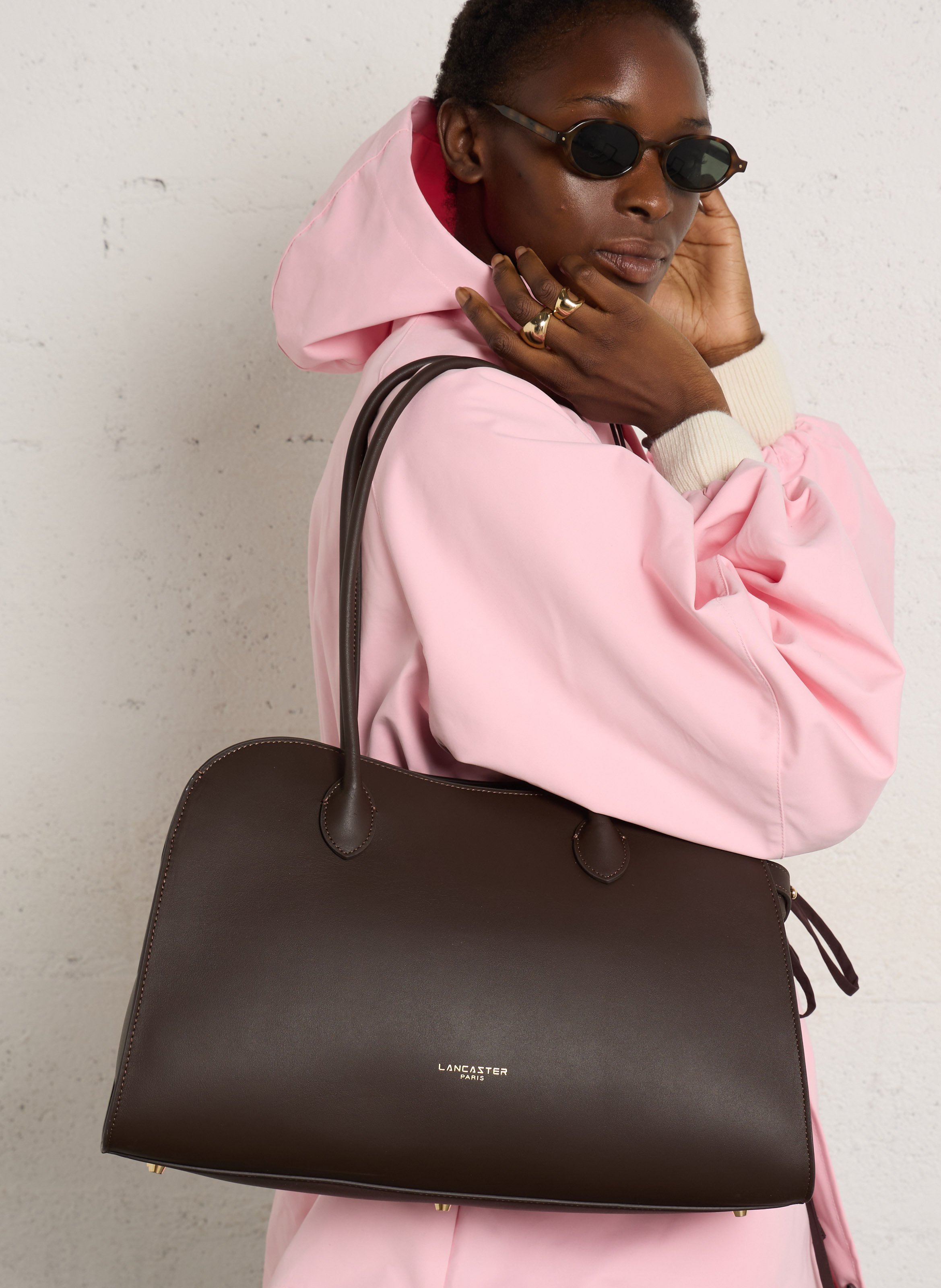 Leather tote bag LANCASTER PARIS Brown