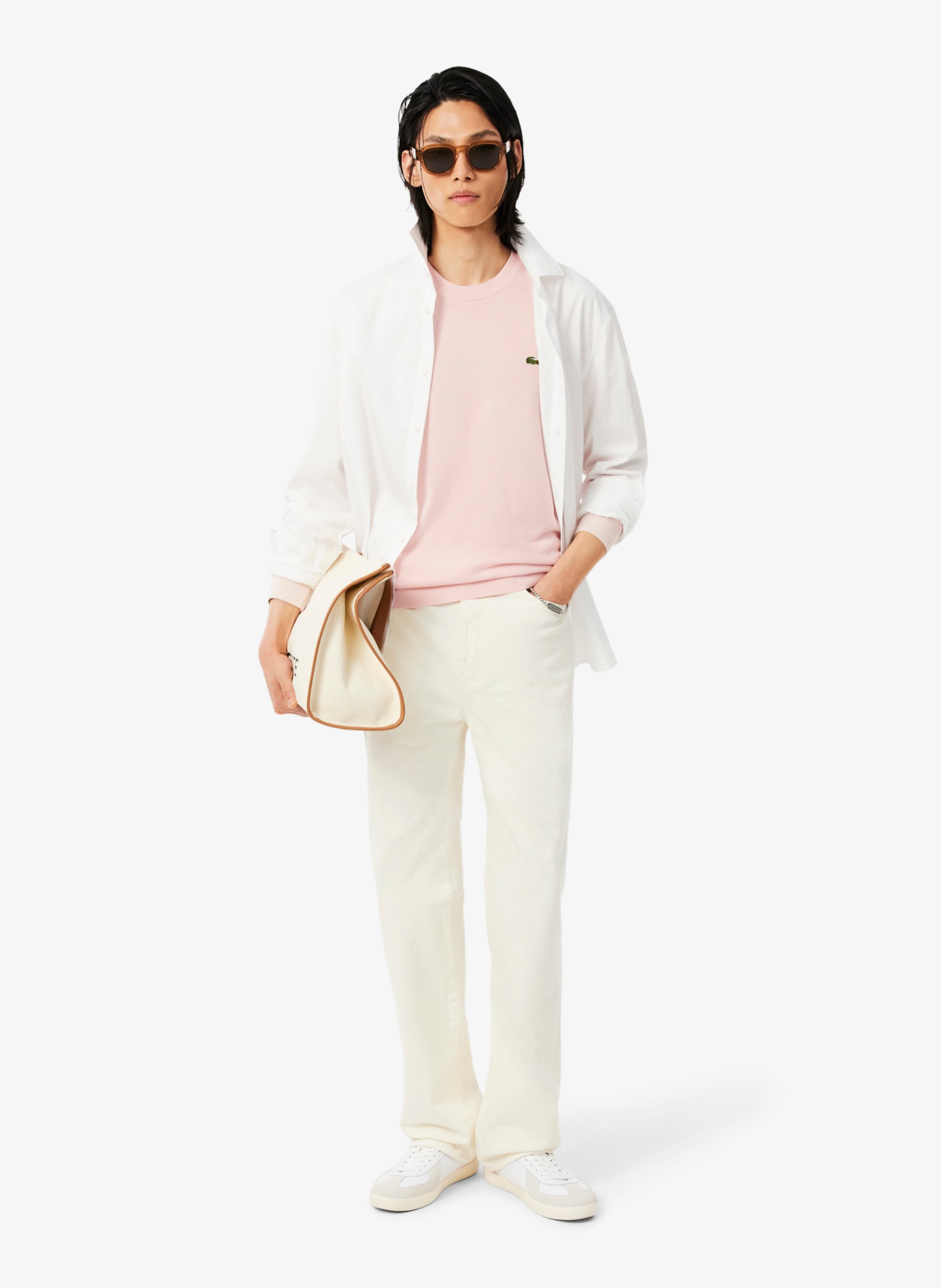 Pull col rond regular-fit en coton  LACOSTE Rose