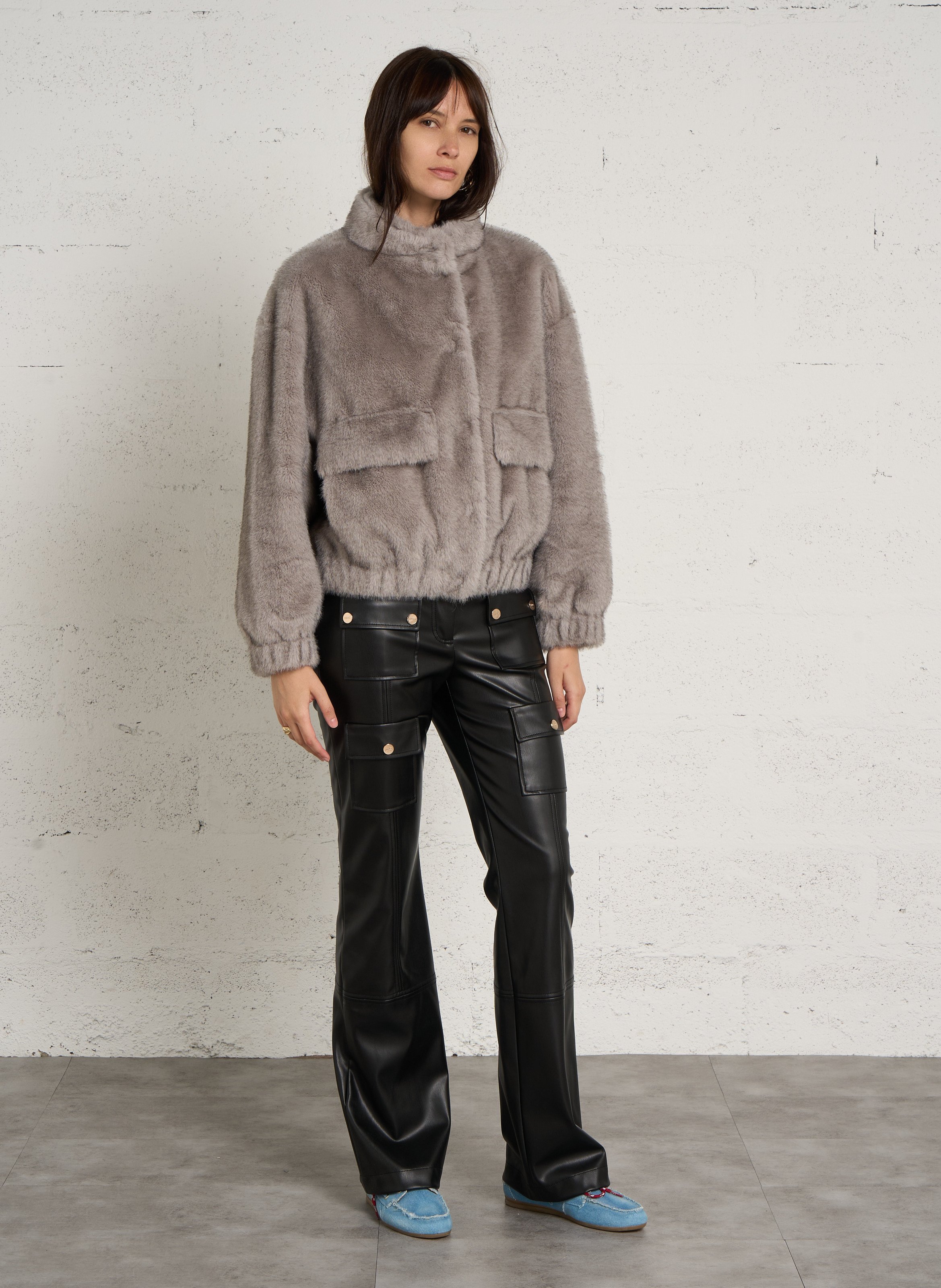 Short oversized coat in faux fur LIU JO Silver
