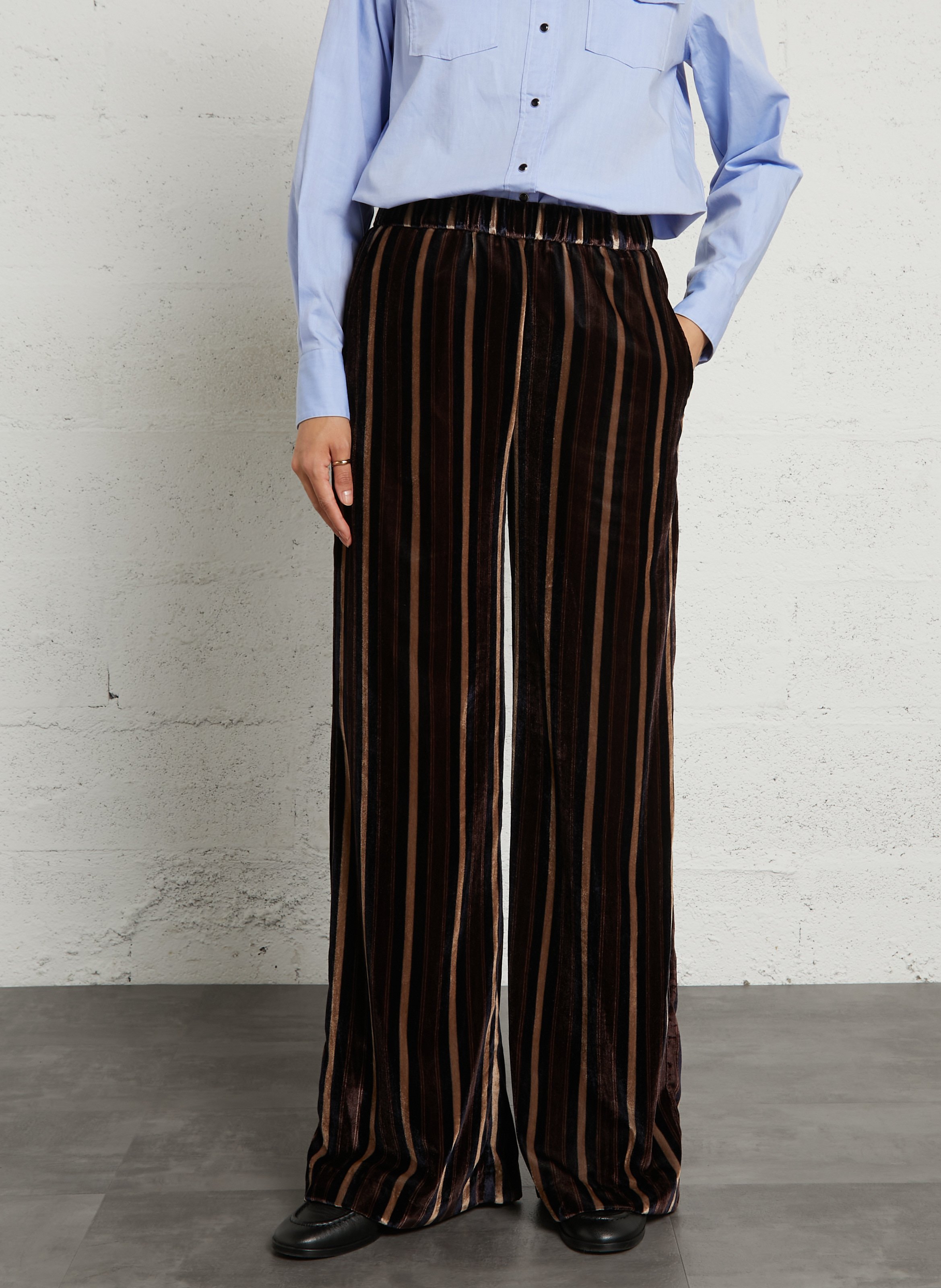 Gerade geschnittene Hose aus gestreiftem Samt DIEGA Mehrfarbig
