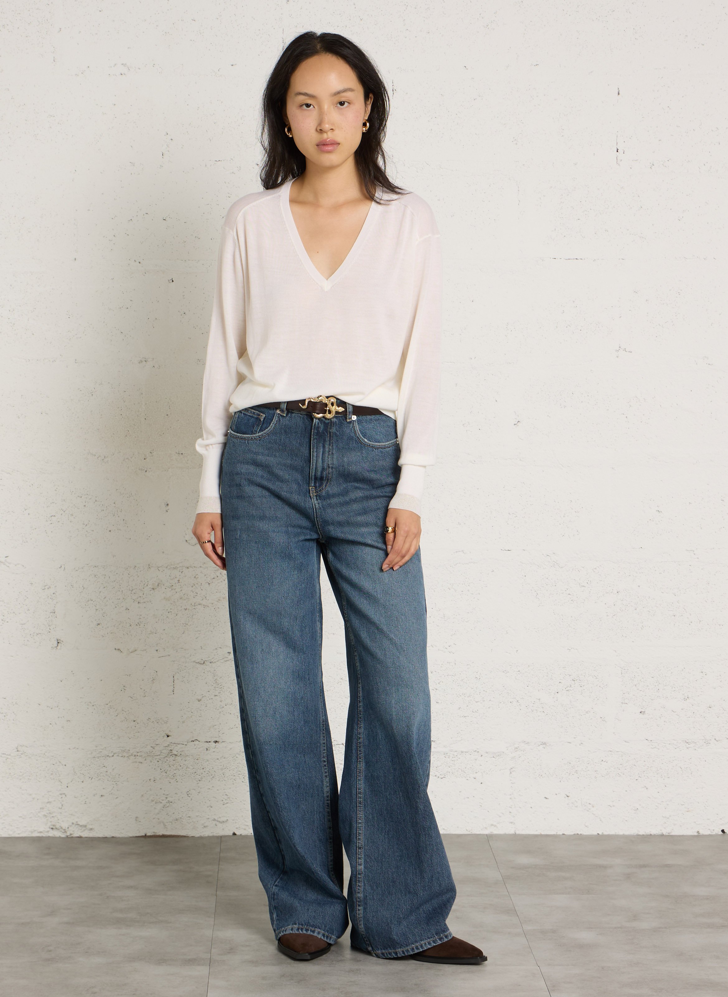 V-neck wool sweater IKKS White