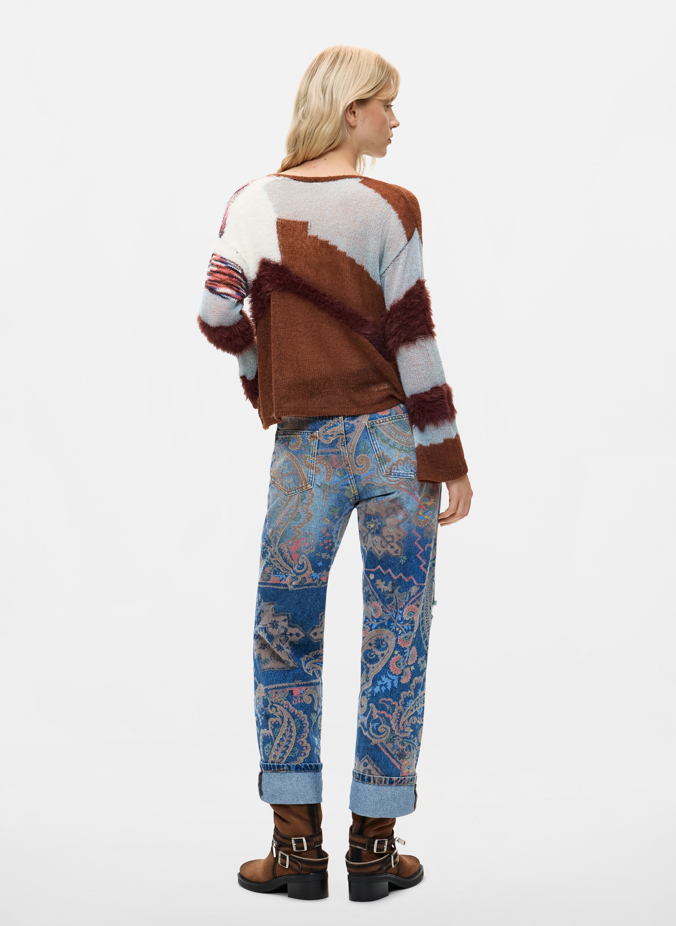 Pull ample imprimé en maille DESIGUAL Marron