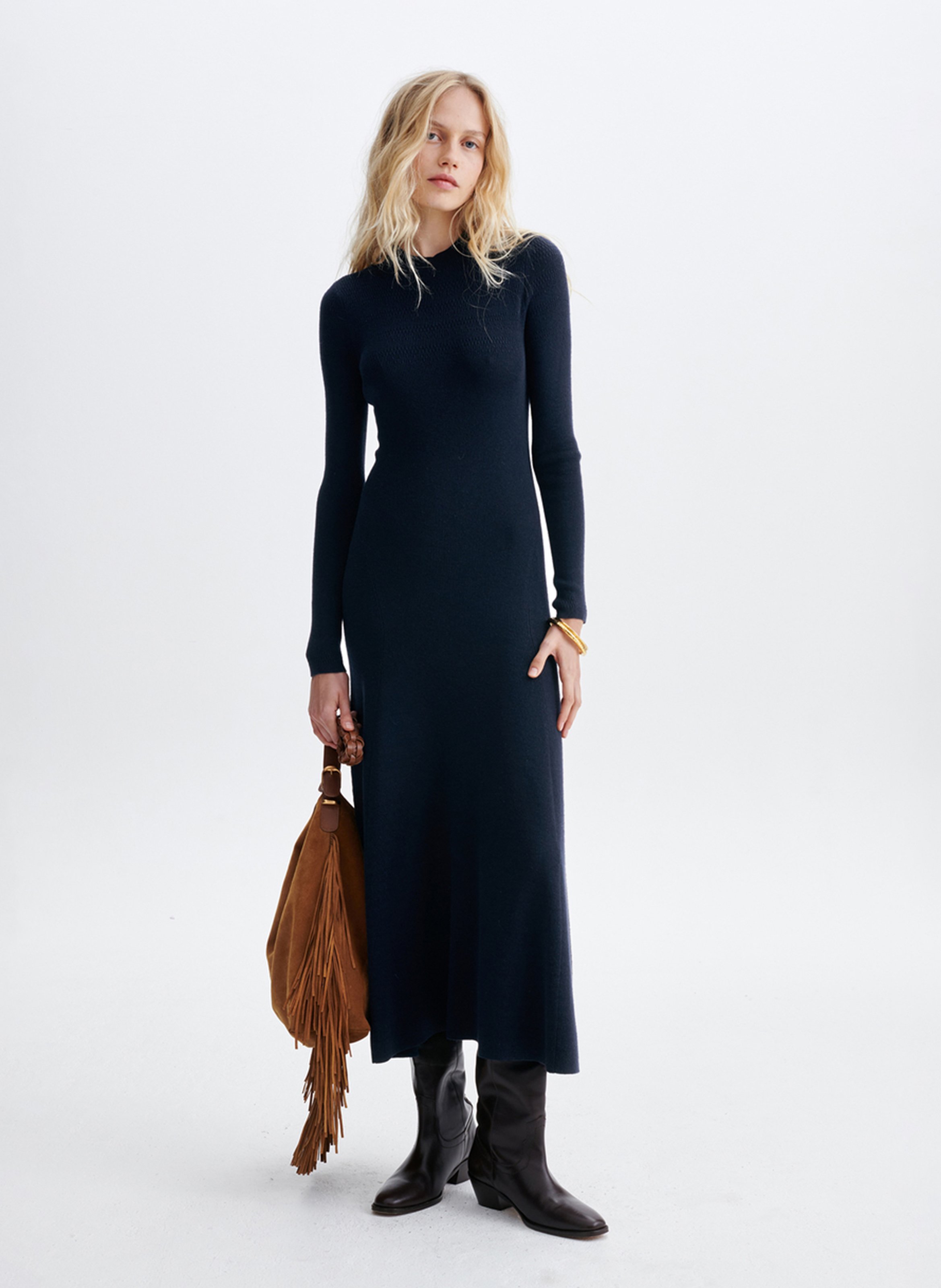 Fitted Long Dress with Pleats in Wool Blend VANESSA BRUNO Blue