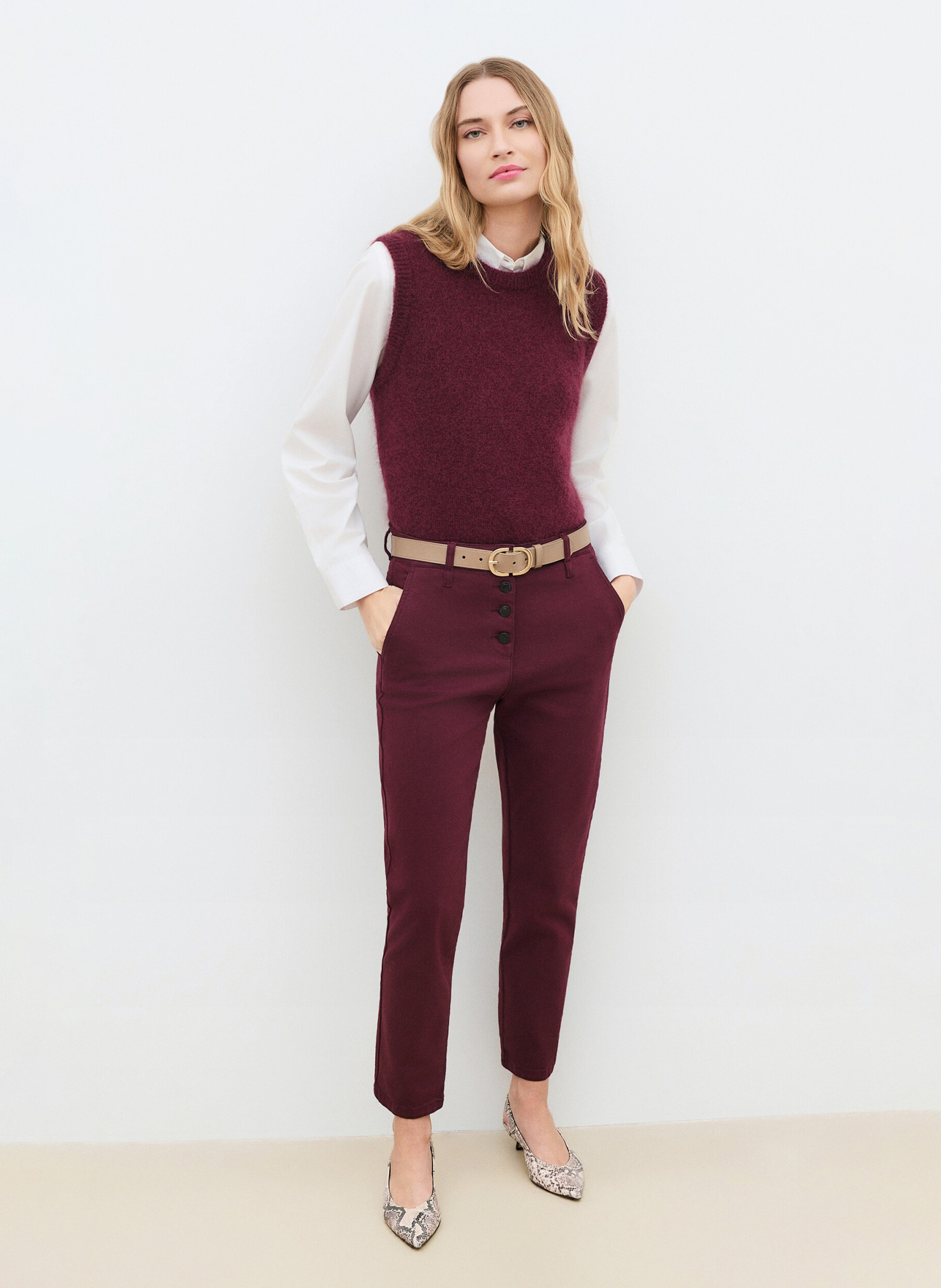 Pantalon slim en coton mélangé  CAROLL Rouge