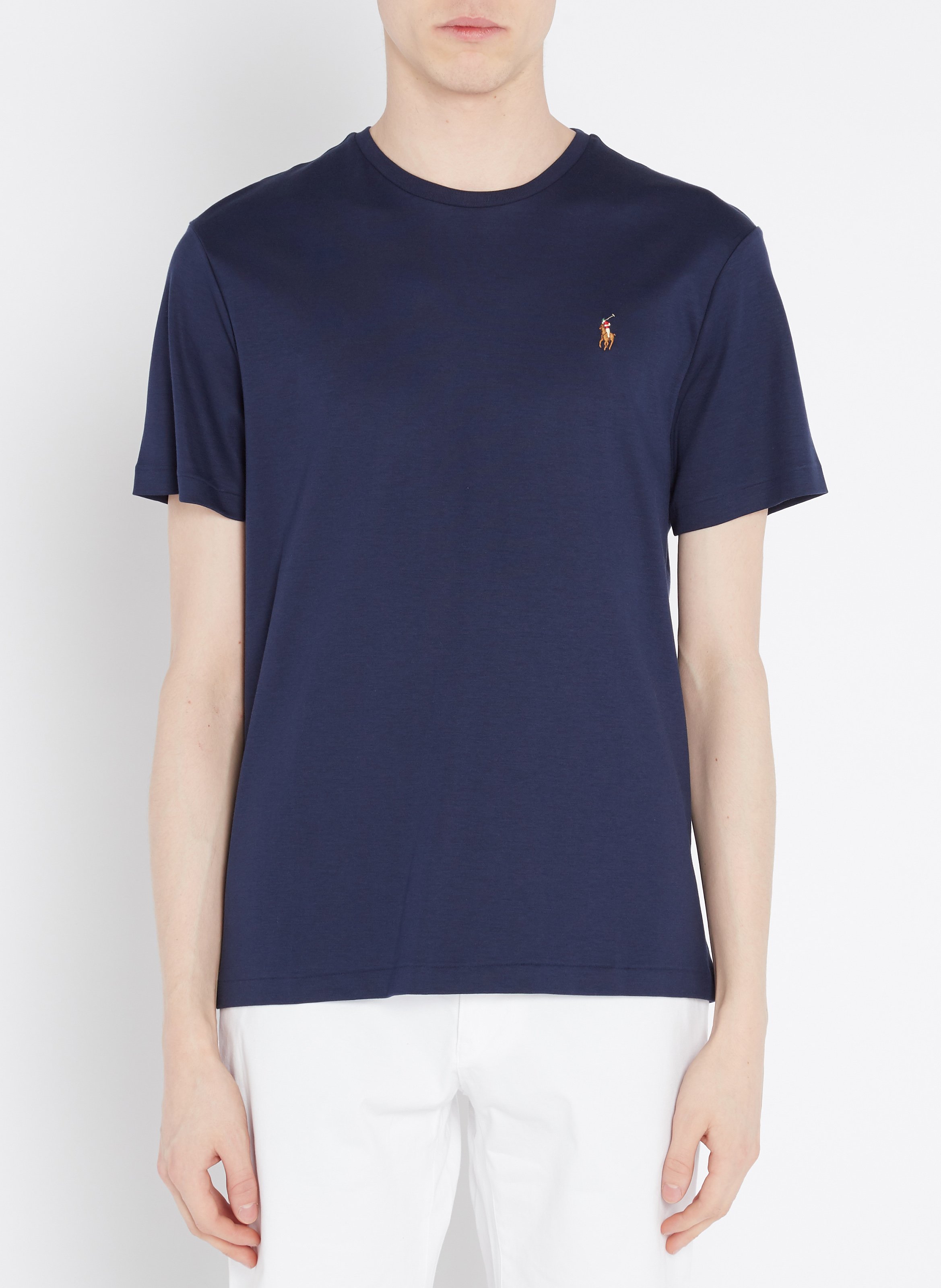 Tee-shirt col rond slim-fit en coton pima avec Pony Player POLO RALPH LAUREN Bleu