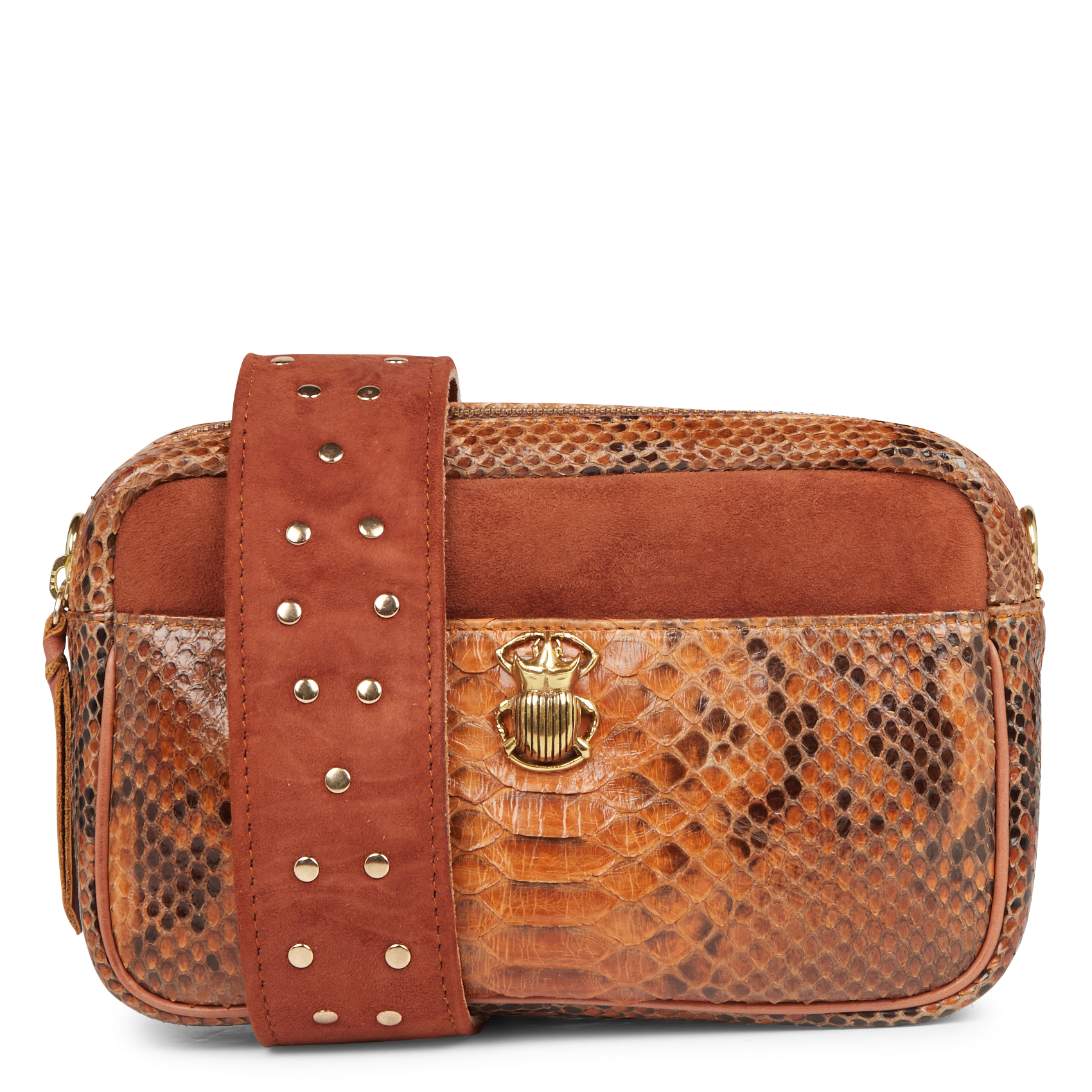 Sac bandoulière en cuir de python CLARIS VIROT Marron