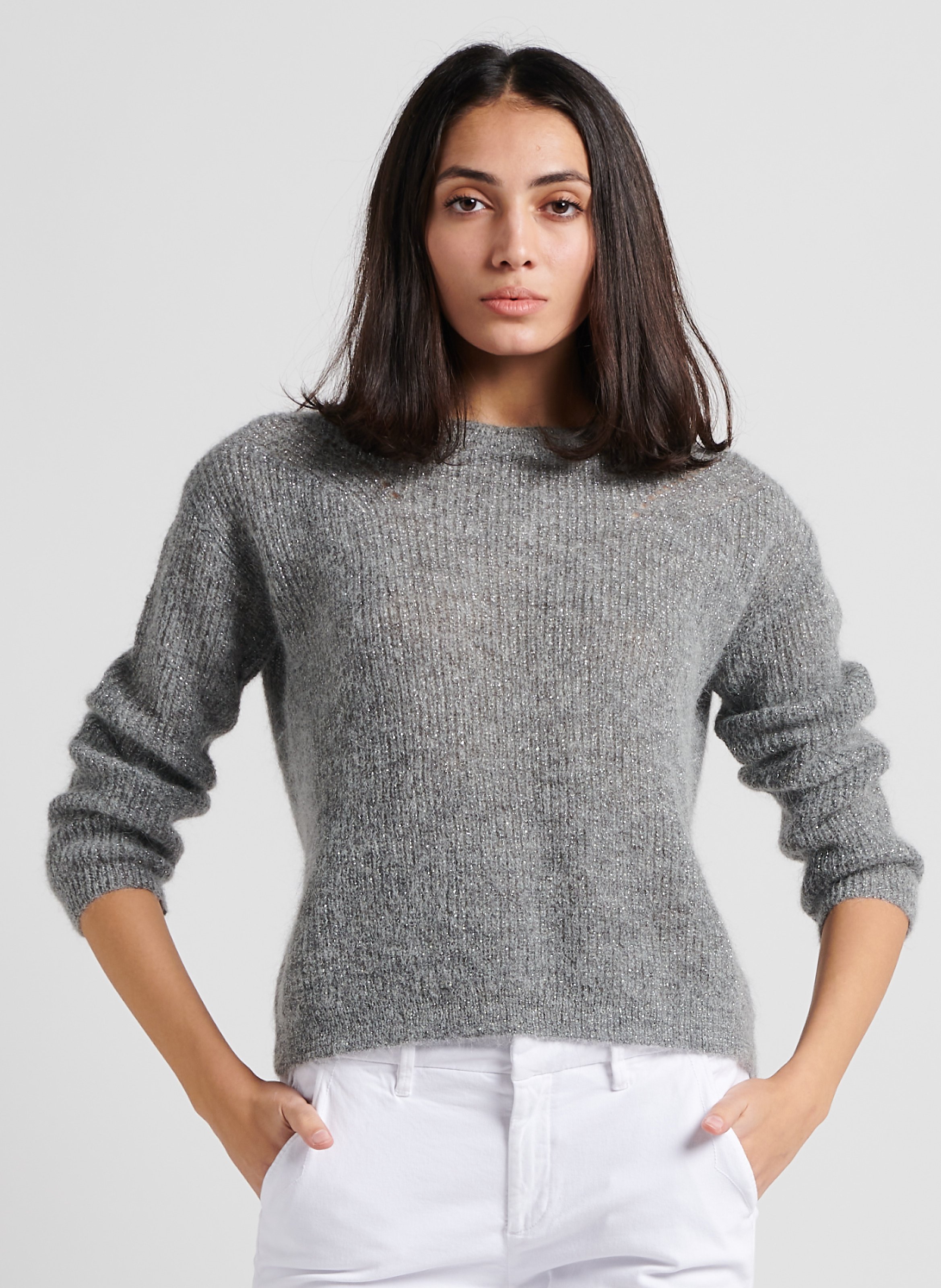 Pull Ample Col Rond En Maille M tallis e Moncoeurox Gris Sud