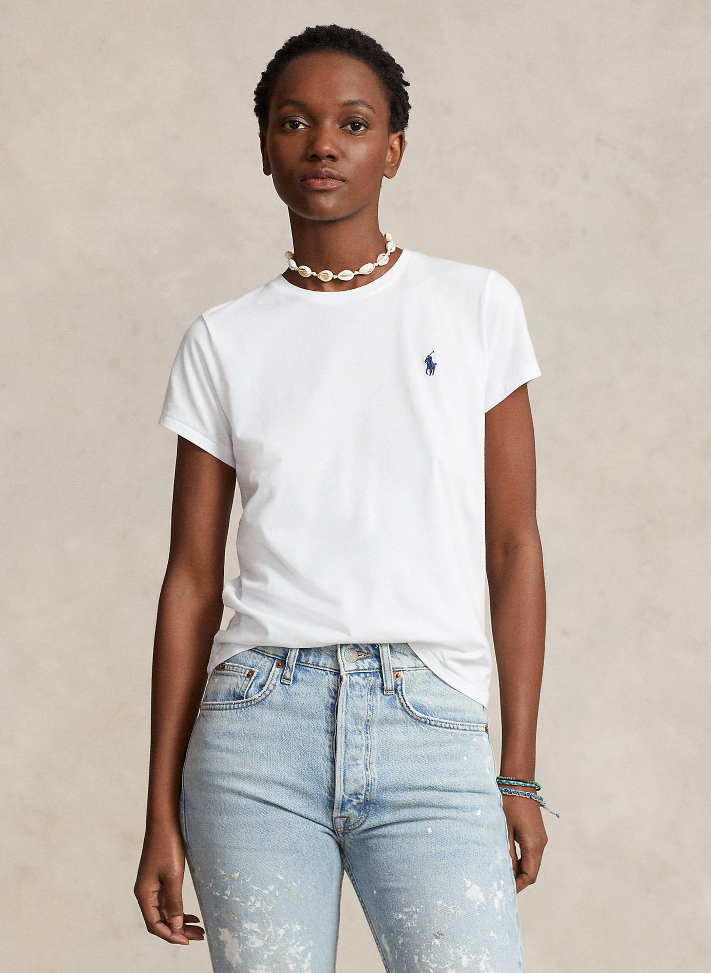 Round-neck embroidered cotton t-shirt White Polo Ralph