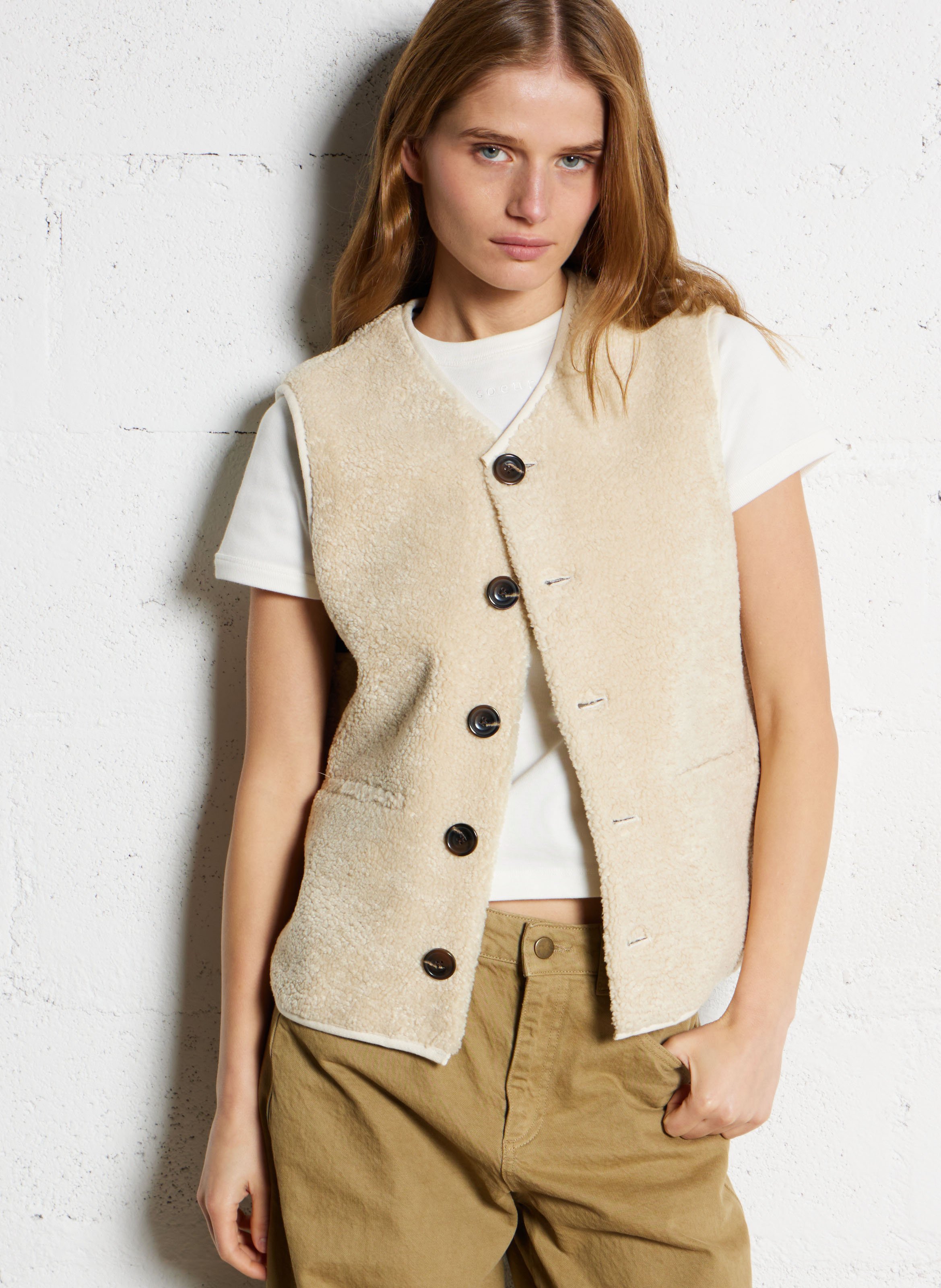 Sheepskin-effect gilet SOEUR Beige