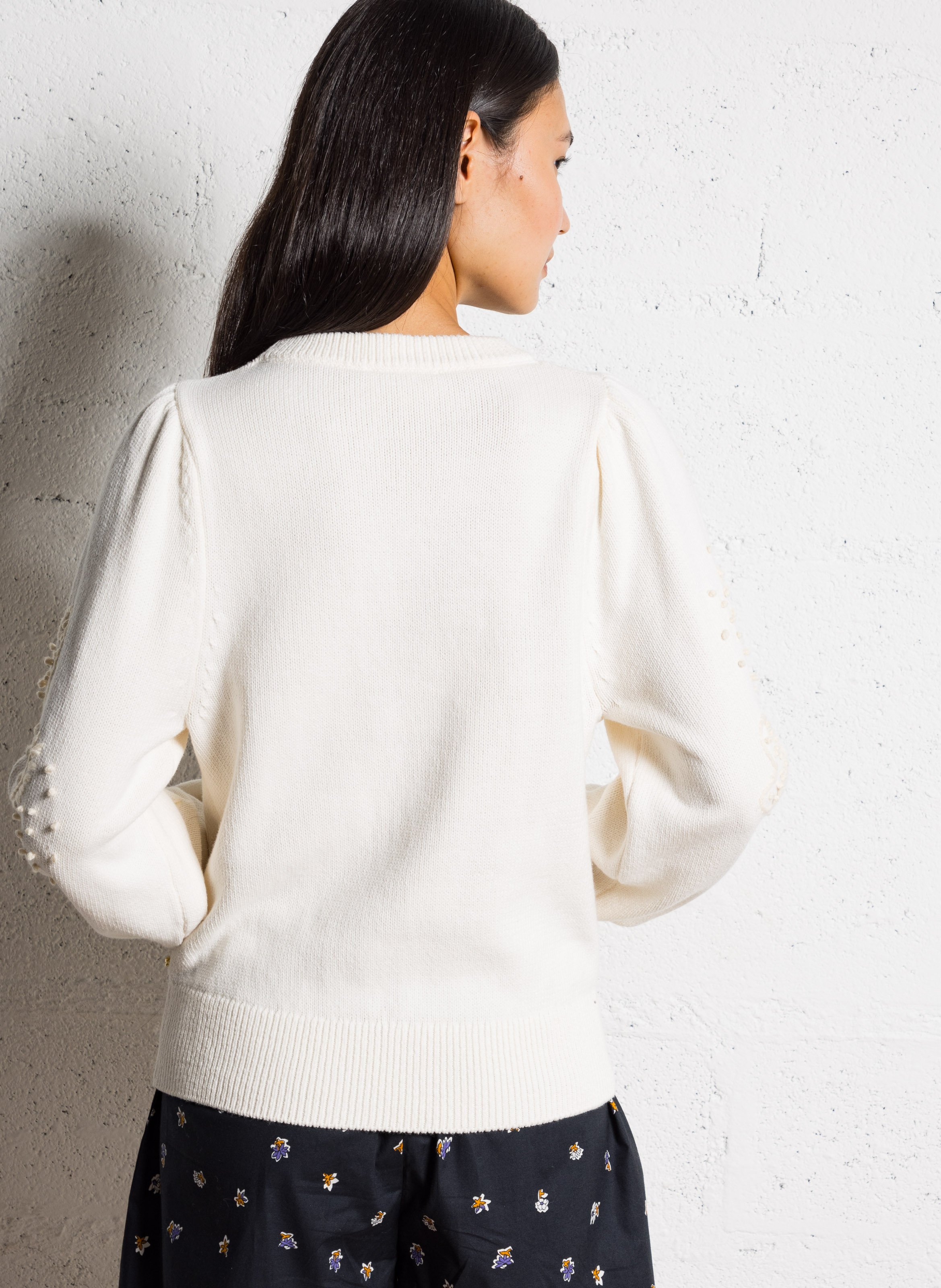 Trui met ronde hals en borduursel FABIENNE CHAPOT Wit