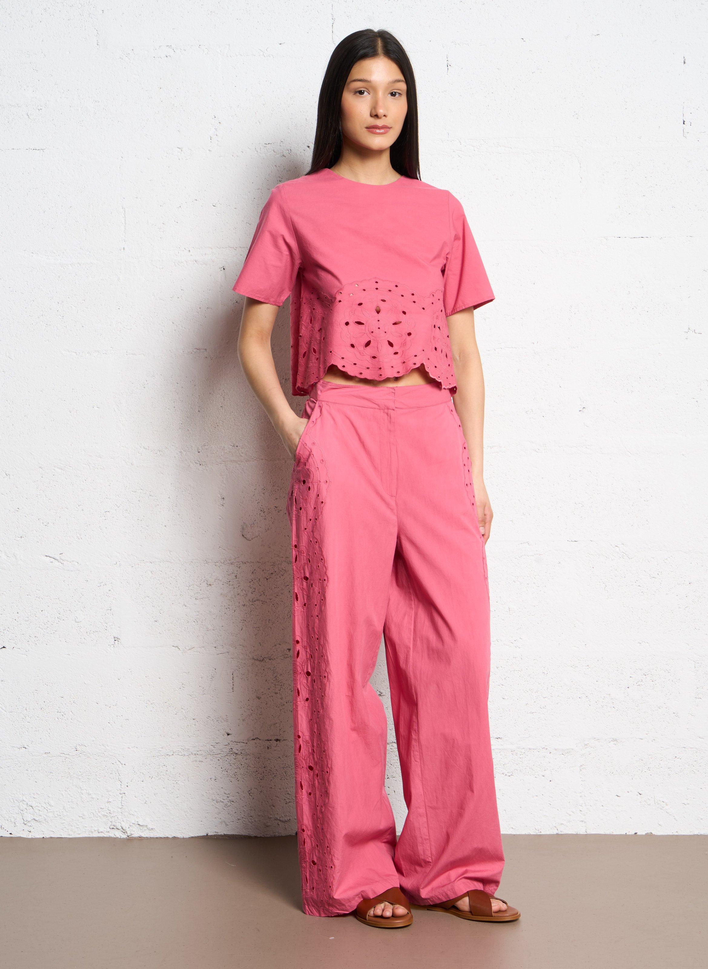 Embroidered cotton crop top LA PETITE ETOILE Pink