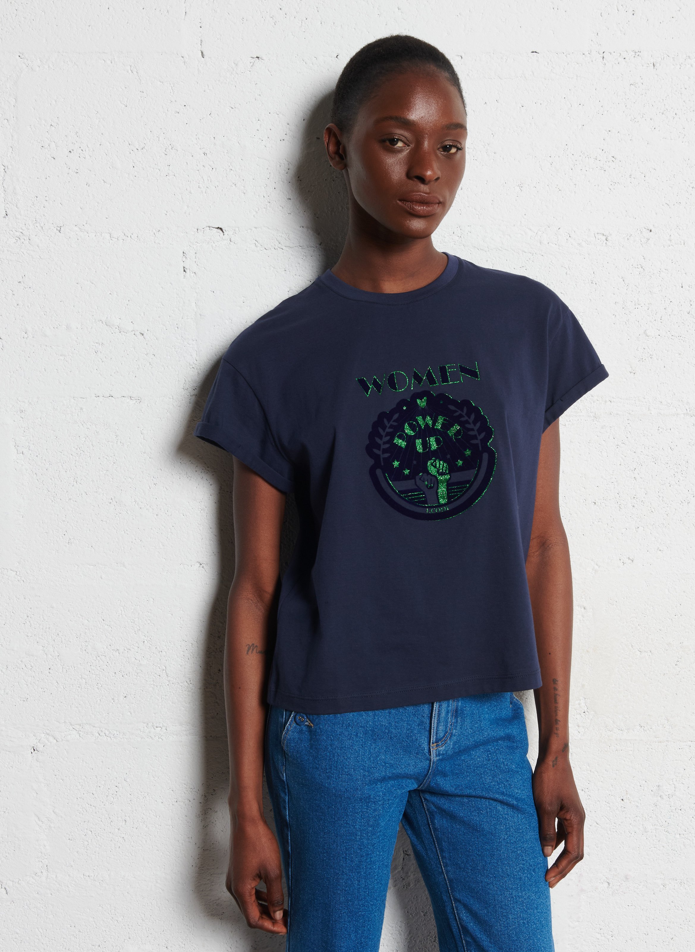 Tee-shirt col rond en coton I CODE Bleu