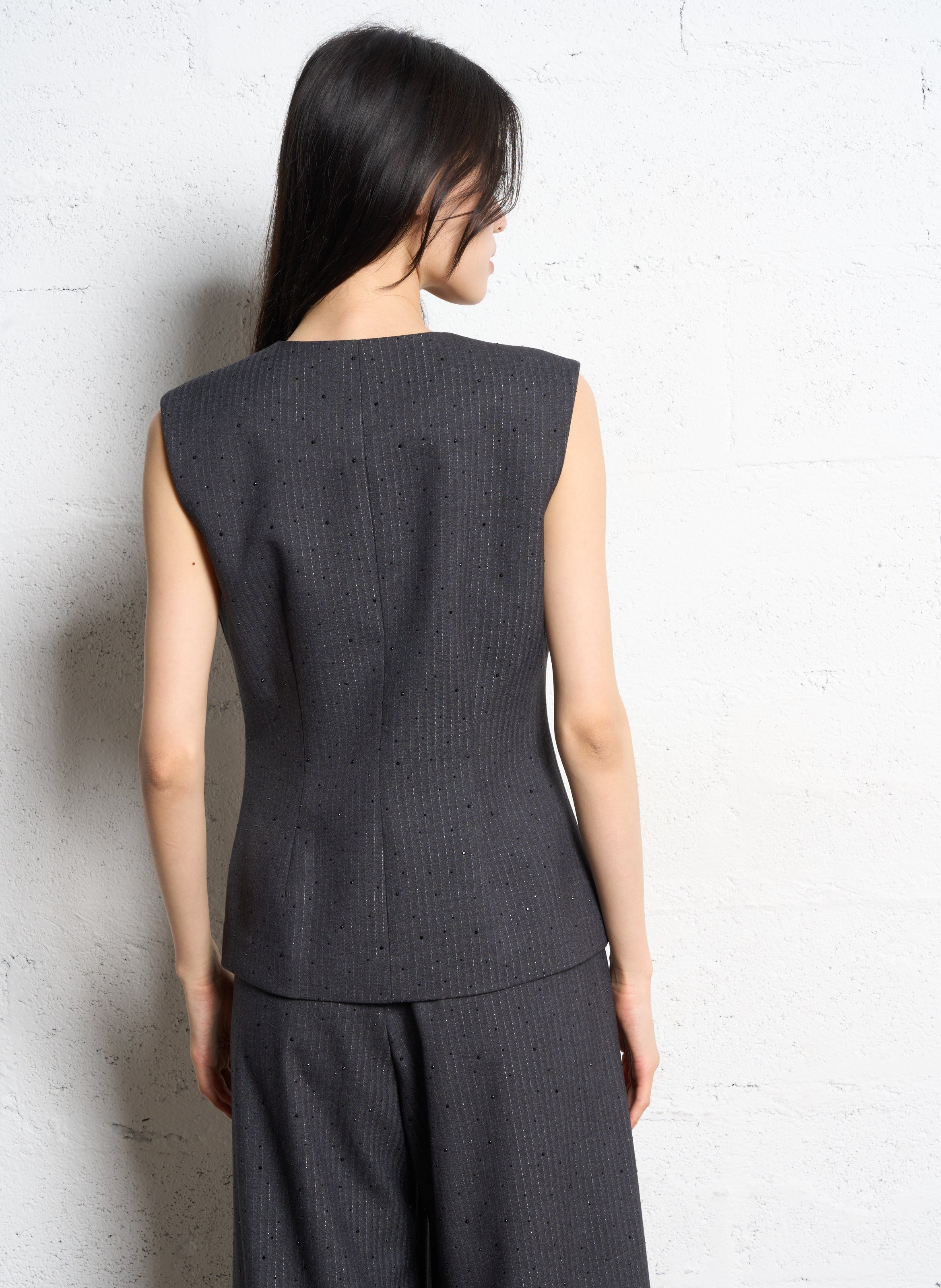 Gilet de costume rayé à strass SUNCOO Gris