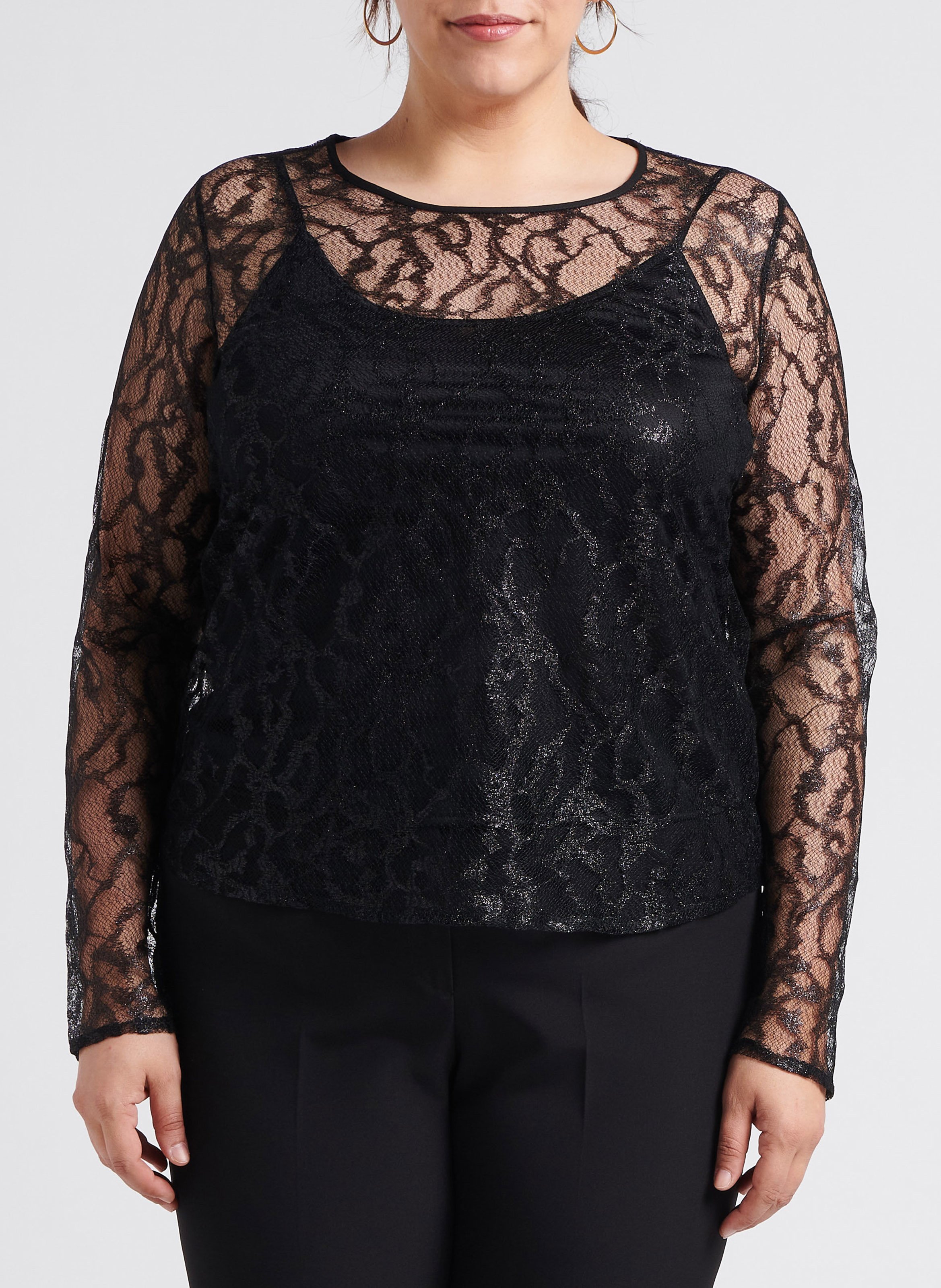 Rechte doorschijnende top met glanseffect PERSONA by Marina Rinaldi Zwart