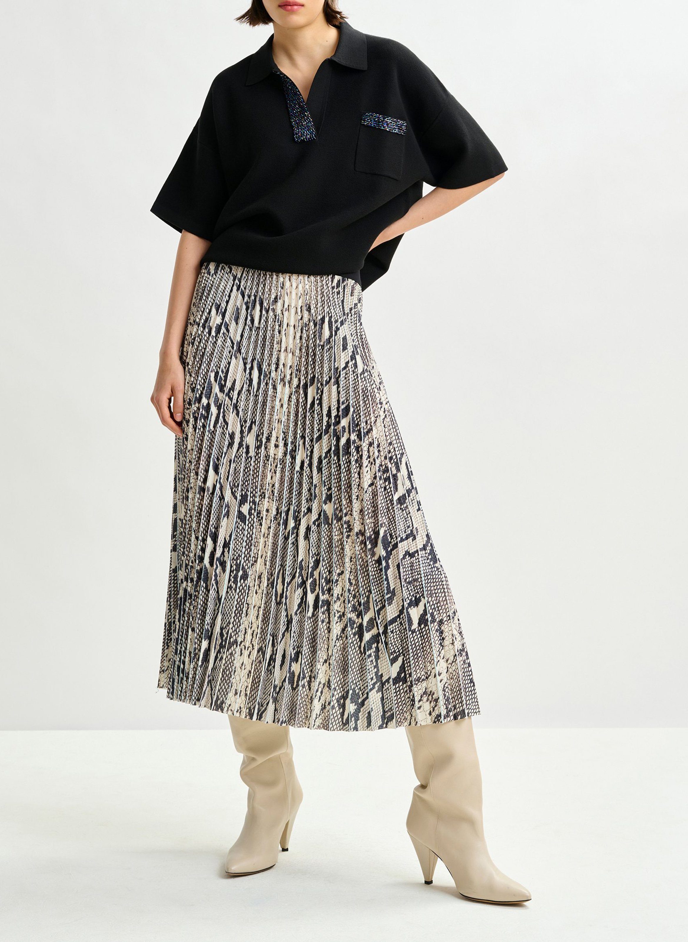 Jupe mi-longue plissée serpent ESSENTIEL ANTWERP Vert