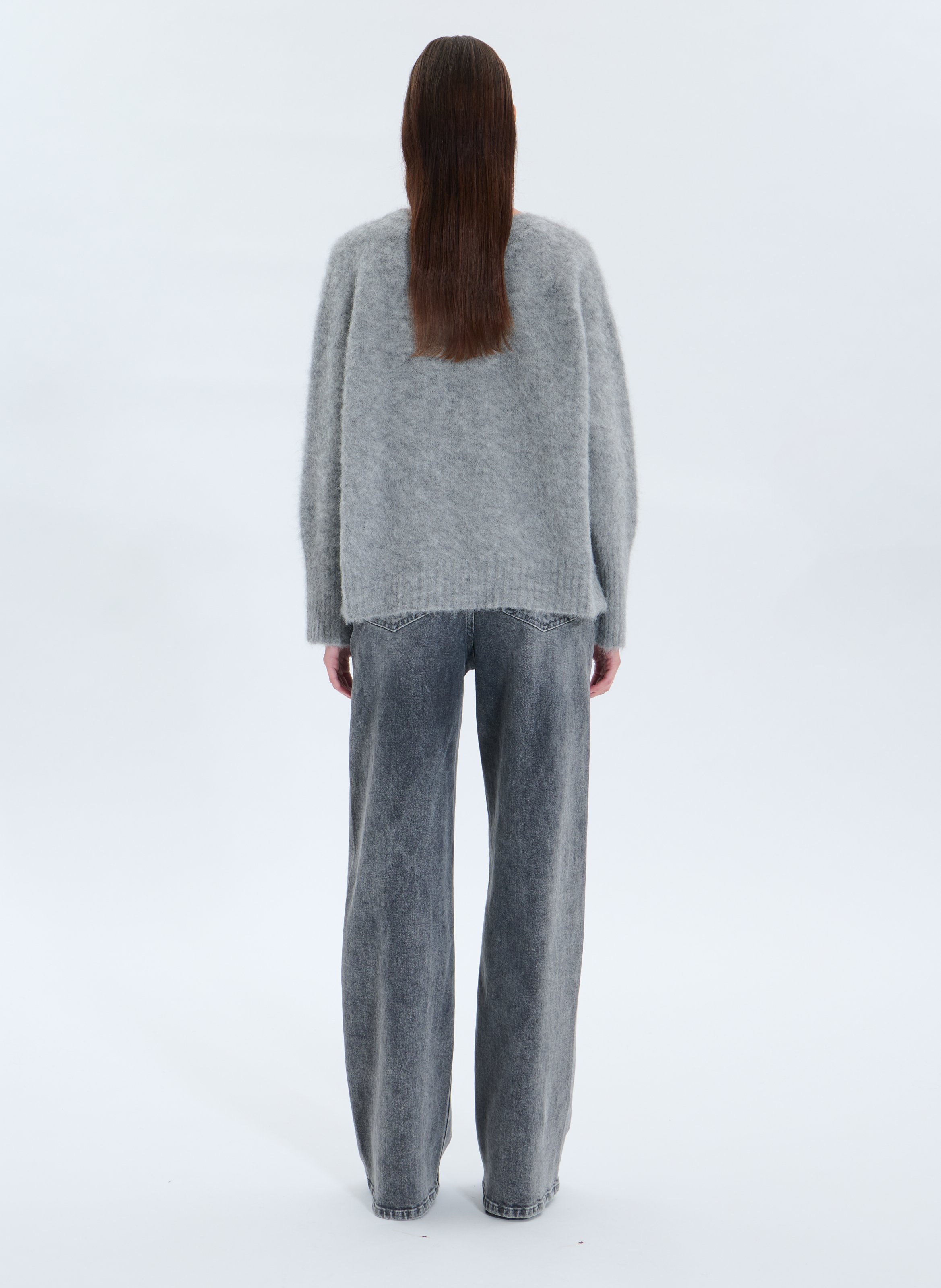 Pull oversize col V en laine mélangée ZAPA Gris