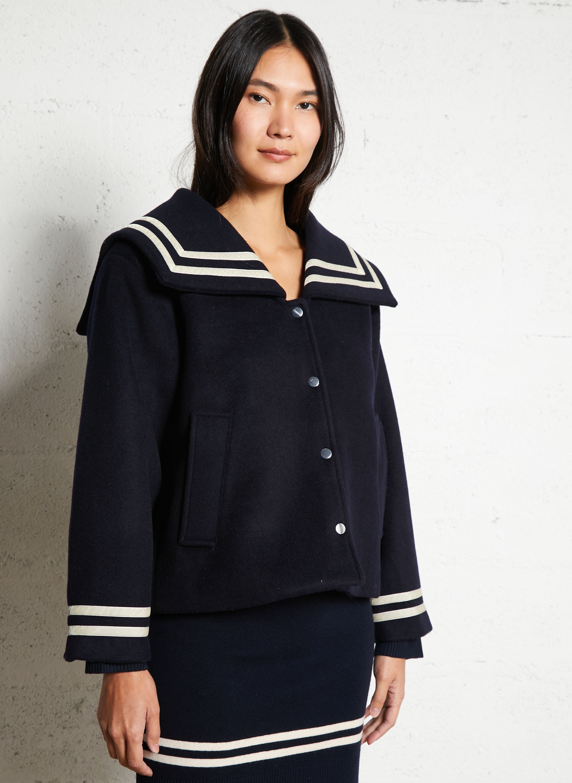 Veste droite col rabattu en laine mélangée THE TINY BIG SISTER Bleu