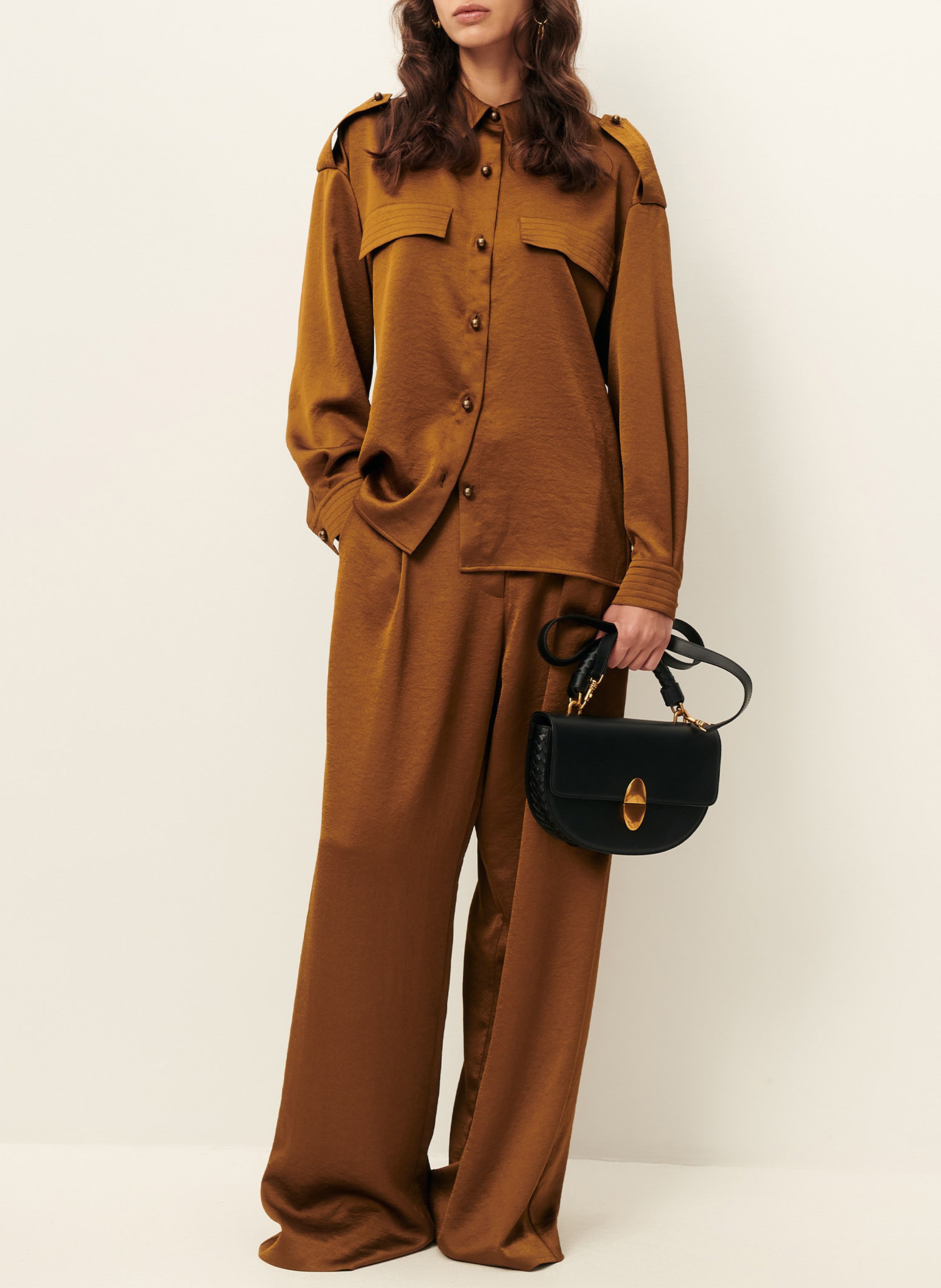 Wide Satin Flowy Pants SESSUN Brown