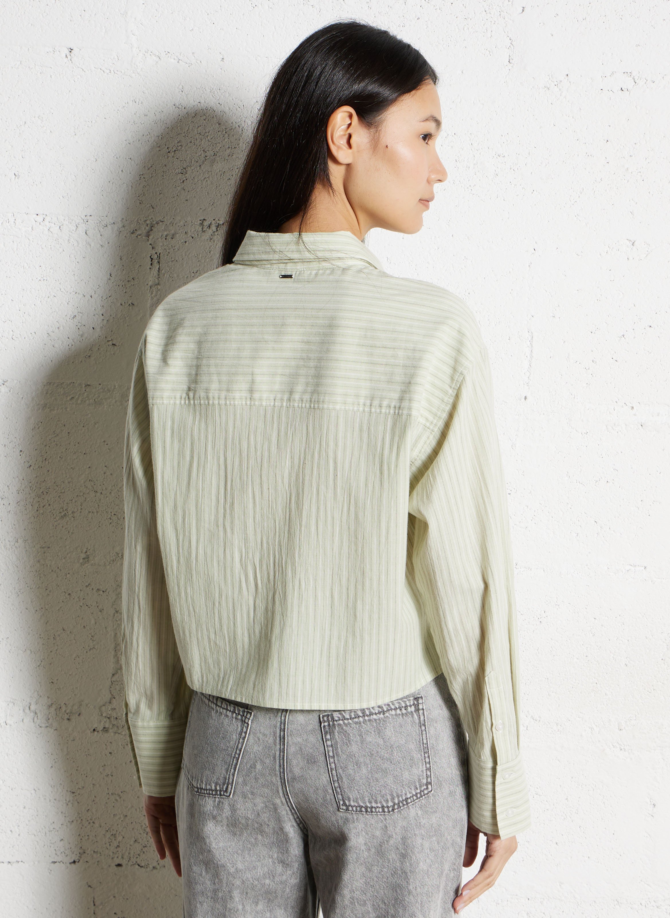 Oversized cotton shirt with classic collar IKKS Green