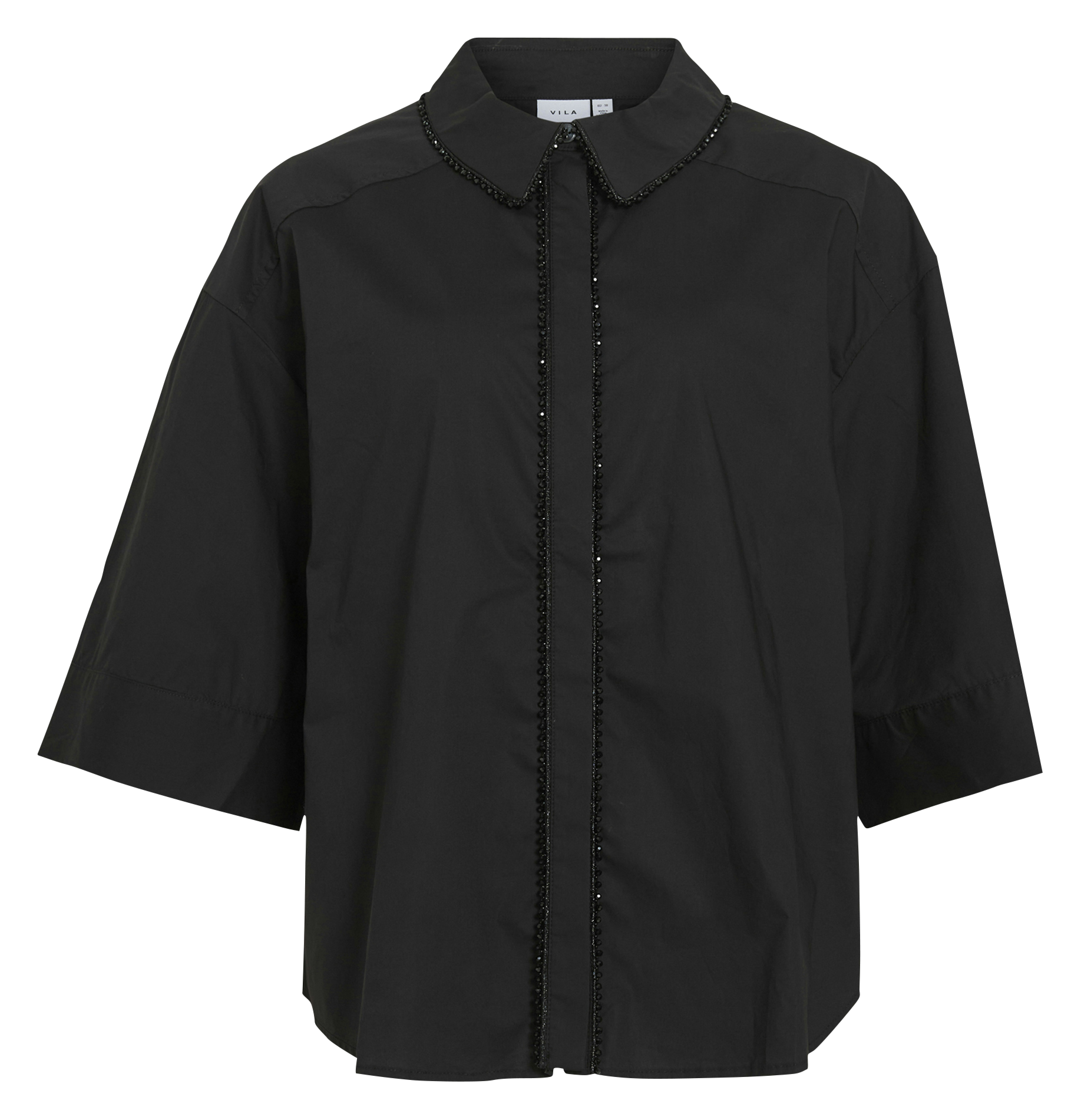 Einfarbiges Hemd mit Strasssteine VILA Schwarz