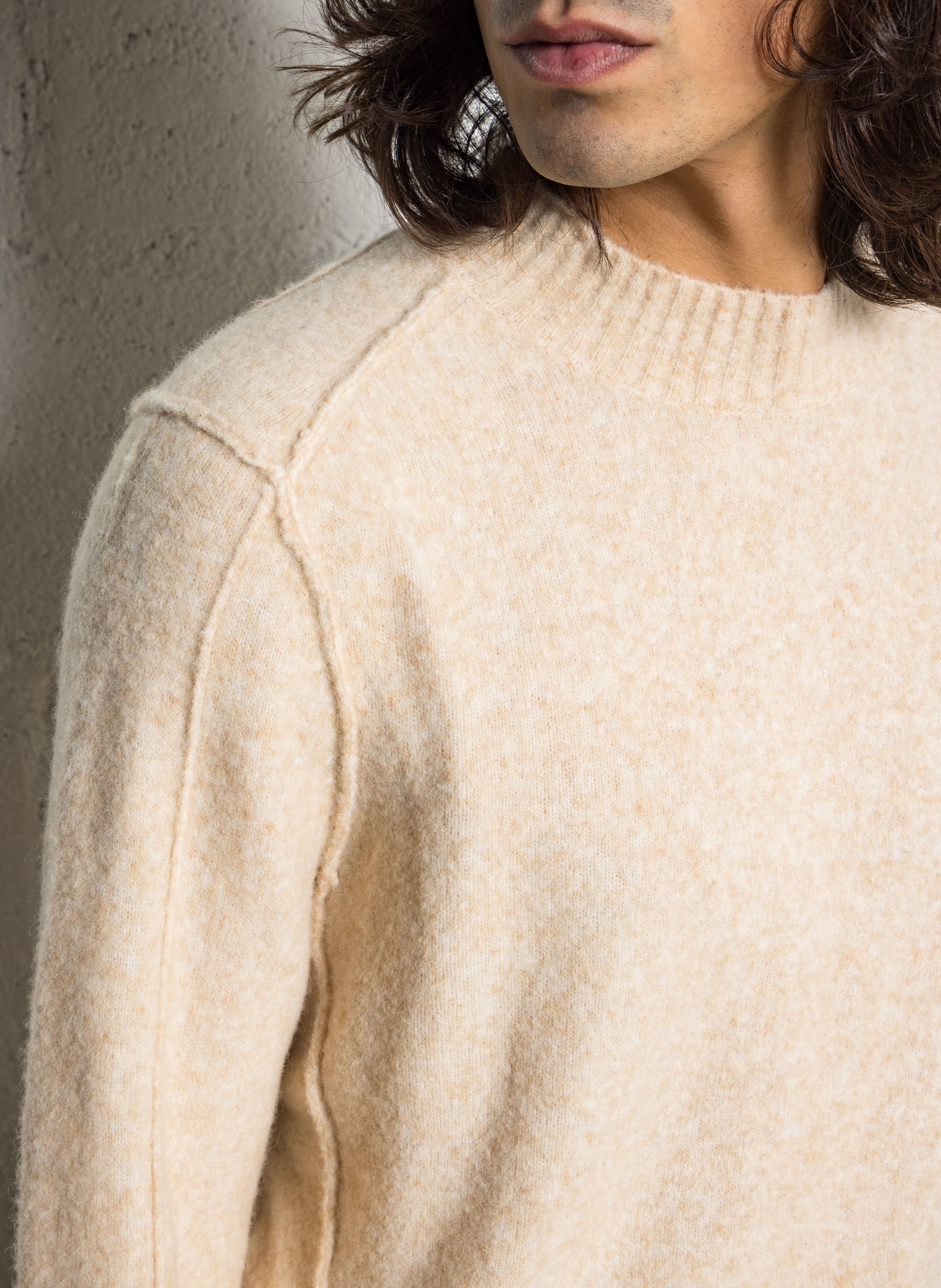 Round-neck mixed-knit straight sweater MINIMUM Beige